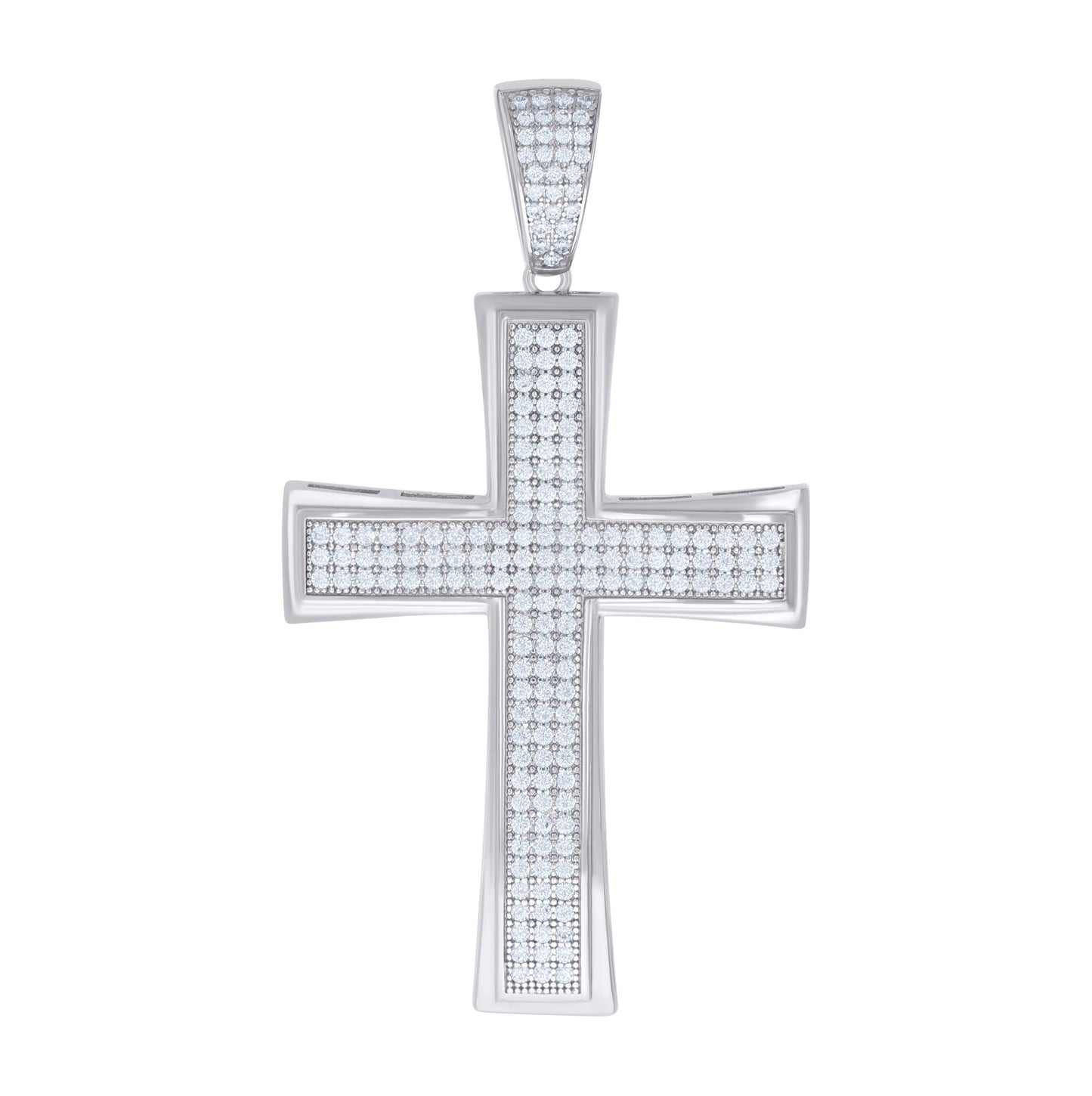 Sterling Silver Mens Cubic-Zirconia Cross Religious Charm Pendant