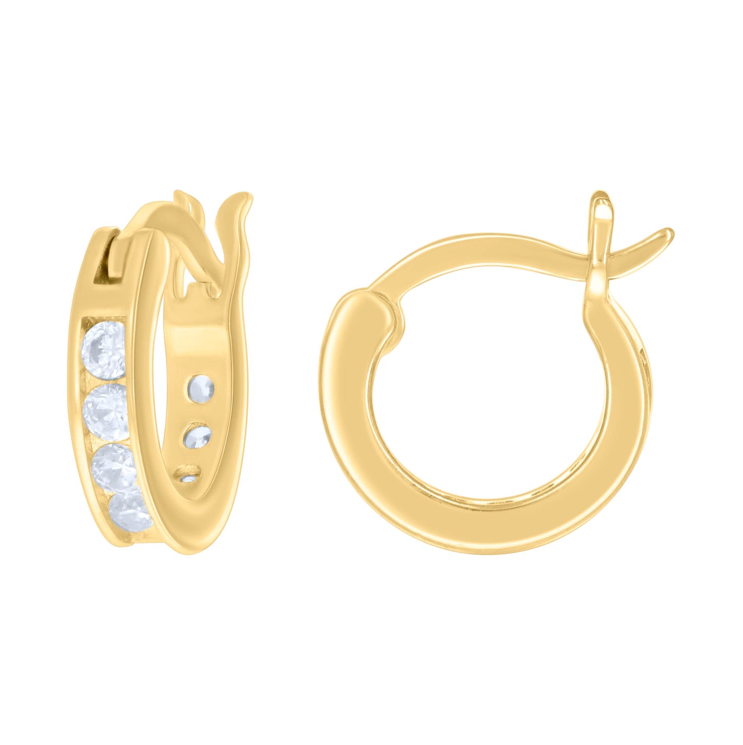 Sterling Silver Or Yellow Tone Womens Cubic-Zirconia Single Row Cubic Zirconia Hoop Earrings