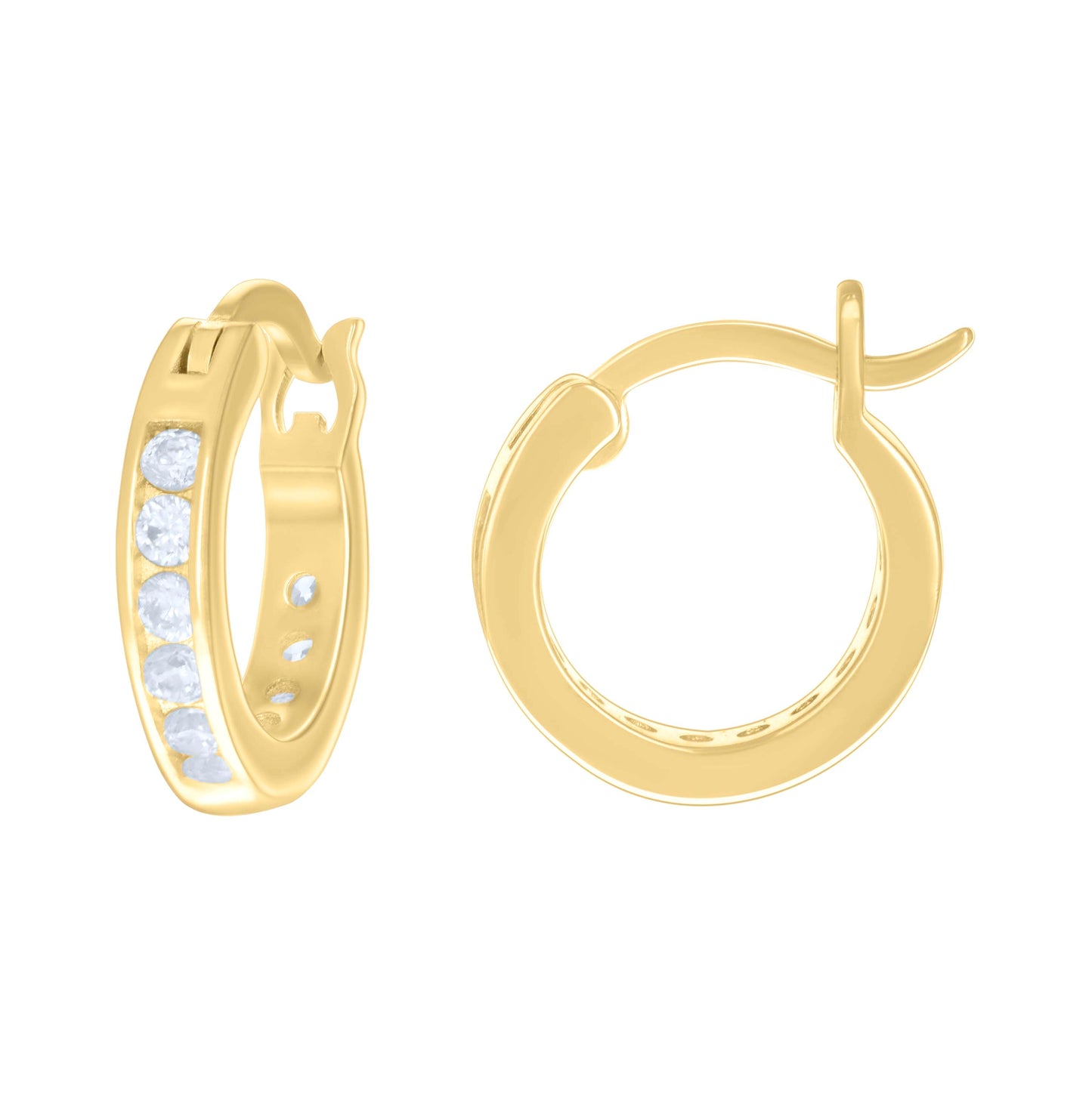 Sterling Silver Or Yellow Tone Womens Cubic-Zirconia Single Row Cubic Zirconia Hoop Earrings