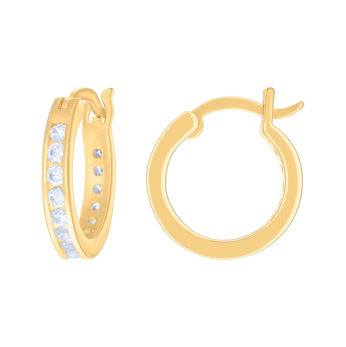 Sterling Silver Or Yellow Tone Womens Cubic-Zirconia Single Row Cubic Zirconia Hoop Earrings
