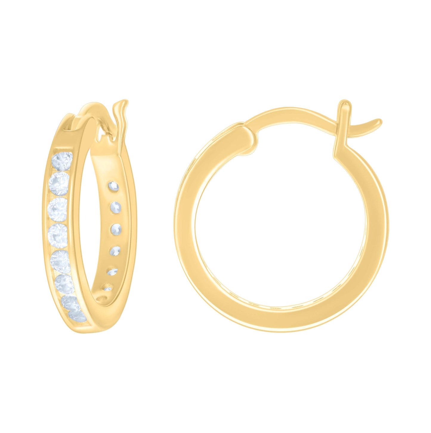 Sterling Silver Or Yellow Tone Womens Cubic-Zirconia Single Row Cubic Zirconia Hoop Earrings