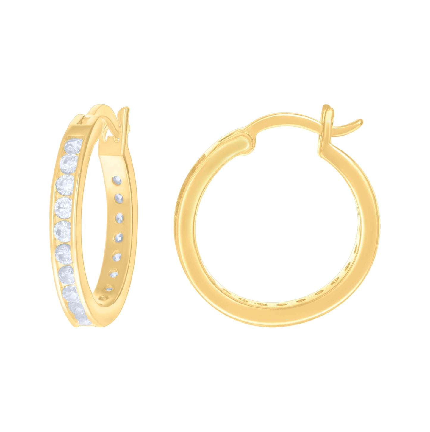 Sterling Silver Or Yellow Tone Womens Cubic-Zirconia Single Row Cubic Zirconia Hoop Earrings