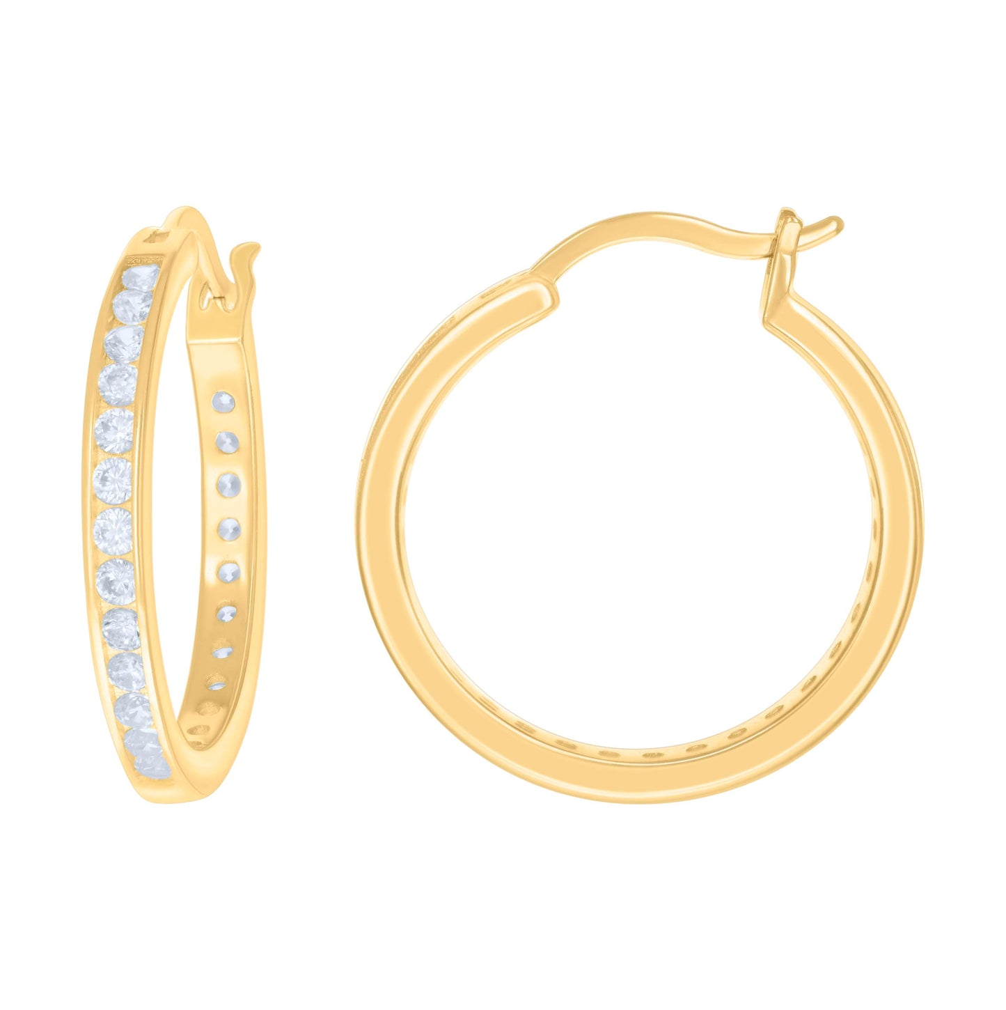 Sterling Silver Or Yellow Tone Womens Cubic-Zirconia Single Row Cubic Zirconia Hoop Earrings