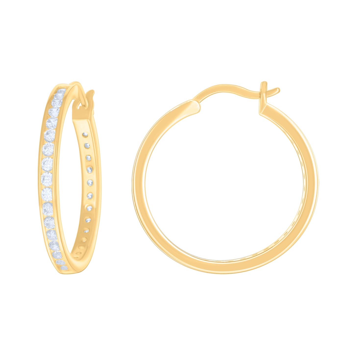 Sterling Silver Or Yellow Tone Womens Cubic-Zirconia Single Row Cubic Zirconia Hoop Earrings