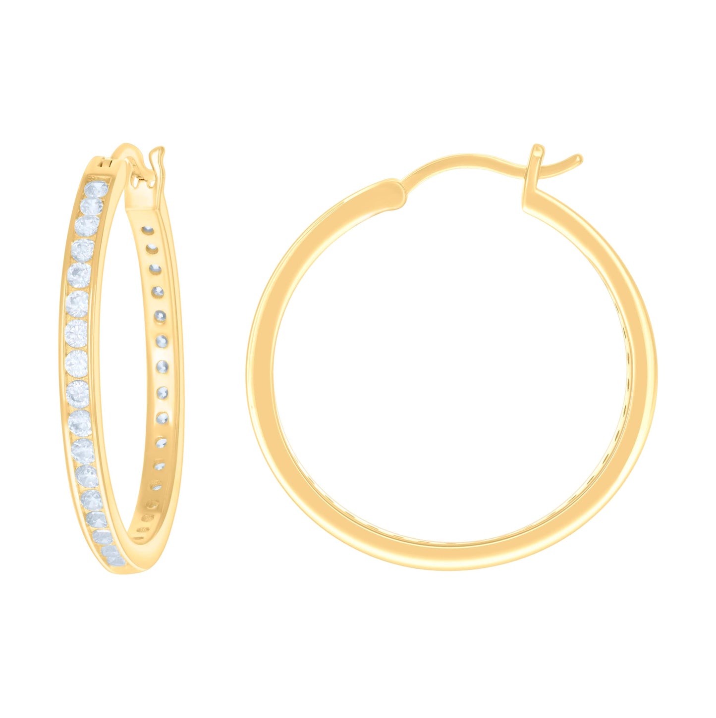 Sterling Silver Or Yellow Tone Womens Cubic-Zirconia Single Row Cubic Zirconia Hoop Earrings