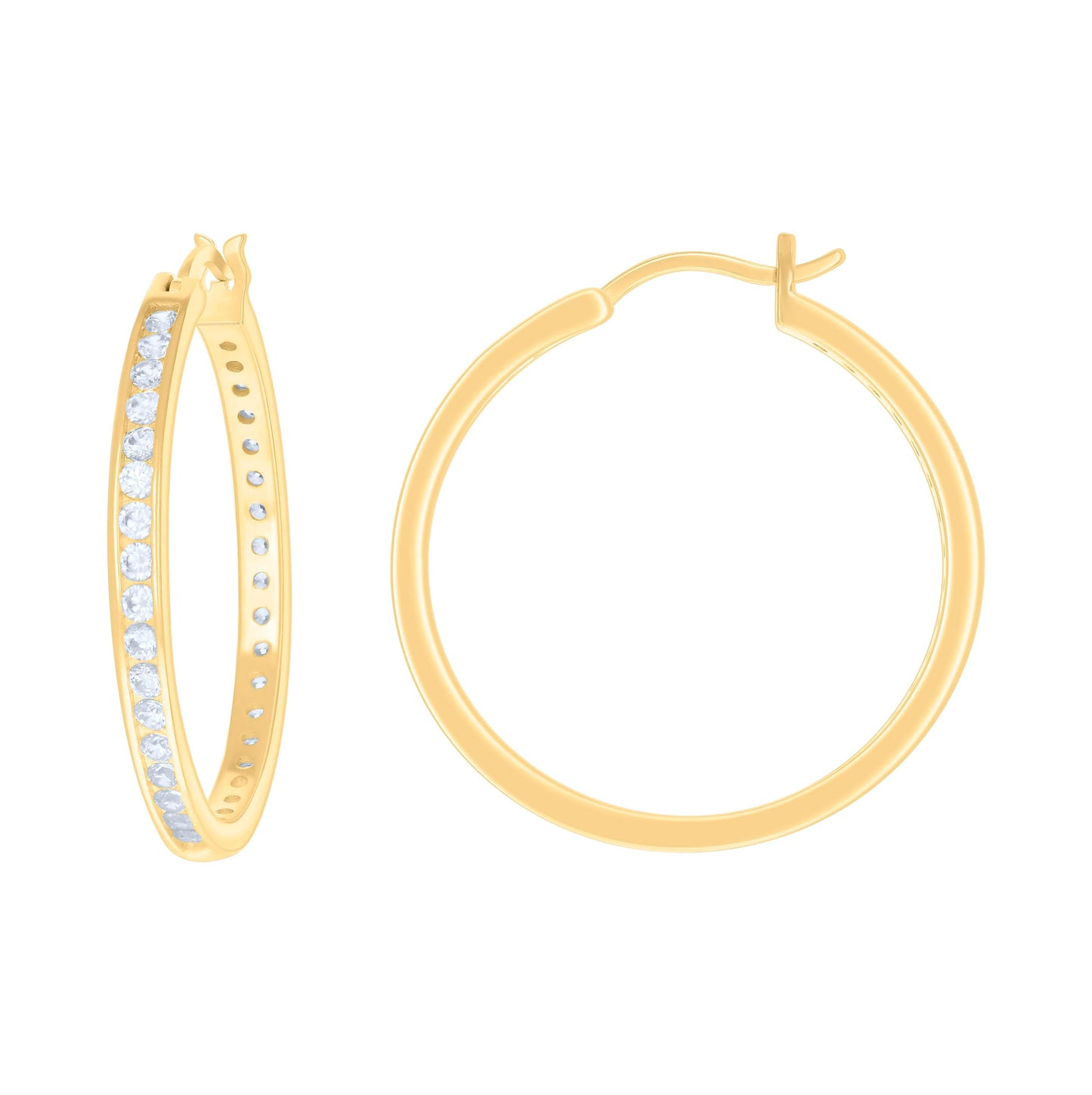 Sterling Silver Or Yellow Tone Womens Cubic-Zirconia Single Row Cubic Zirconia Hoop Earrings