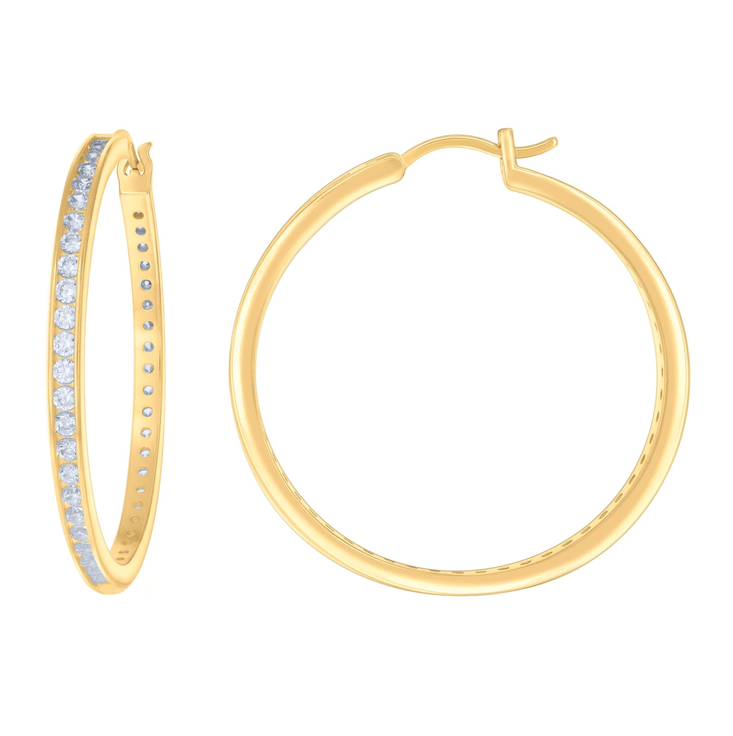 Sterling Silver Or Yellow Tone Womens Cubic-Zirconia Single Row Cubic Zirconia Hoop Earrings