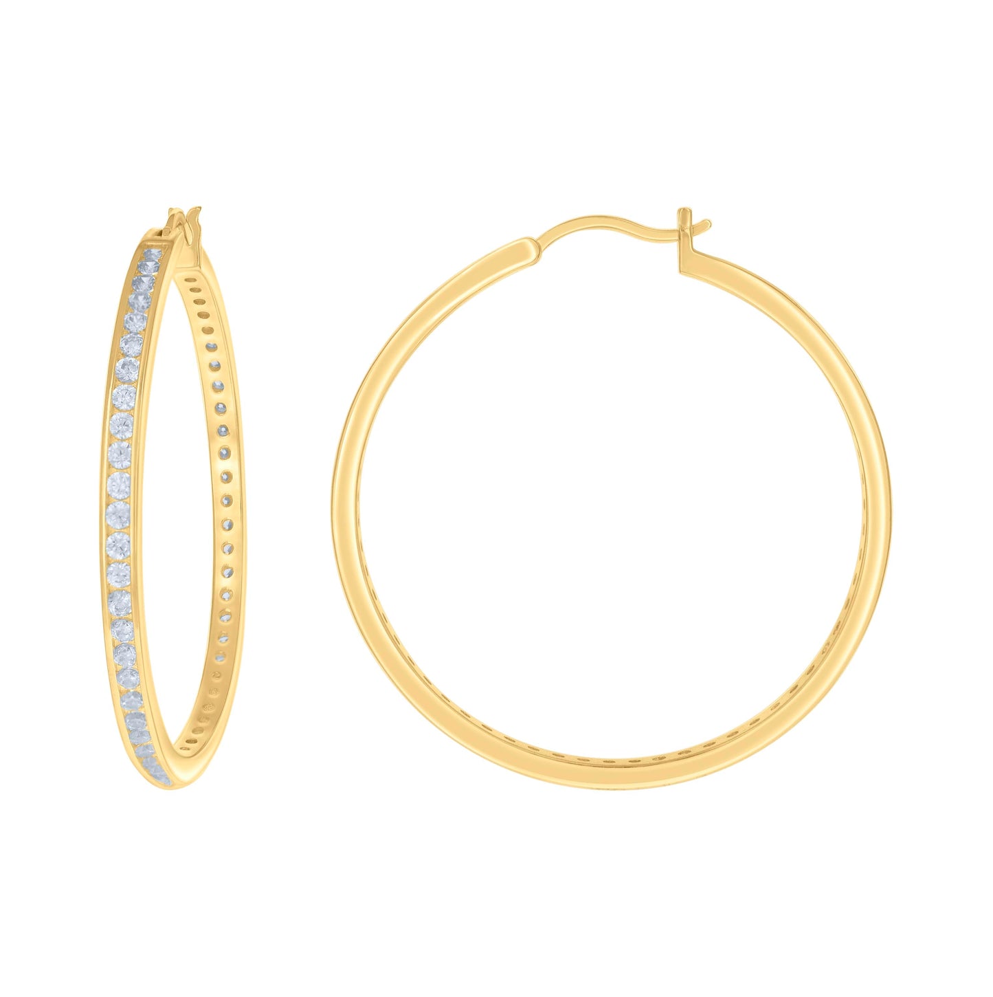 Sterling Silver Or Yellow Tone Womens Cubic-Zirconia Single Row Cubic Zirconia Hoop Earrings
