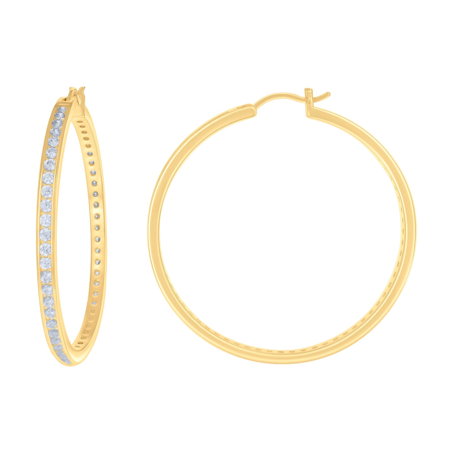 Sterling Silver Or Yellow Tone Womens Cubic-Zirconia Single Row Cubic Zirconia Hoop Earrings