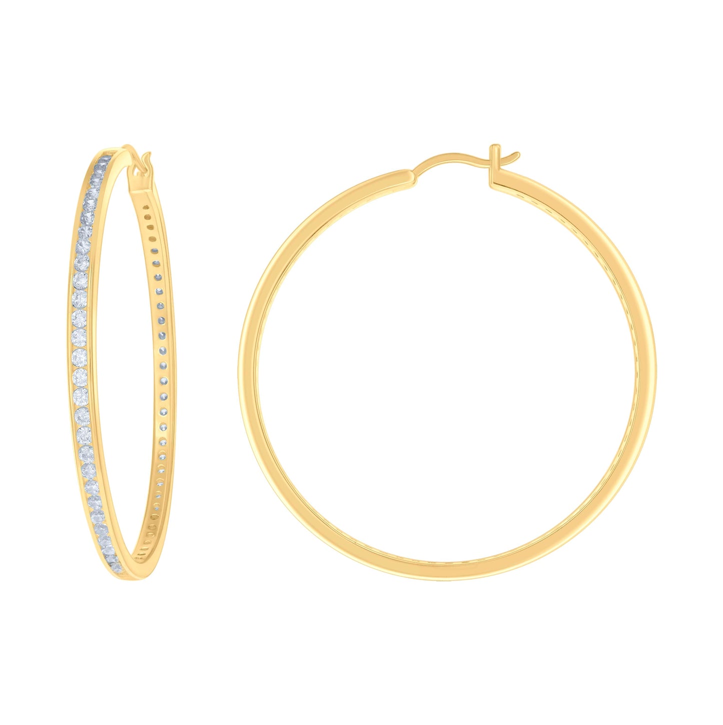 Sterling Silver Or Yellow Tone Womens Cubic-Zirconia Single Row Cubic Zirconia Hoop Earrings