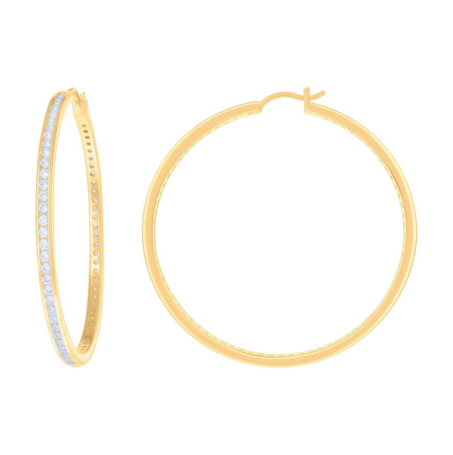 Sterling Silver Or Yellow Tone Womens Cubic-Zirconia Single Row Cubic Zirconia Hoop Earrings