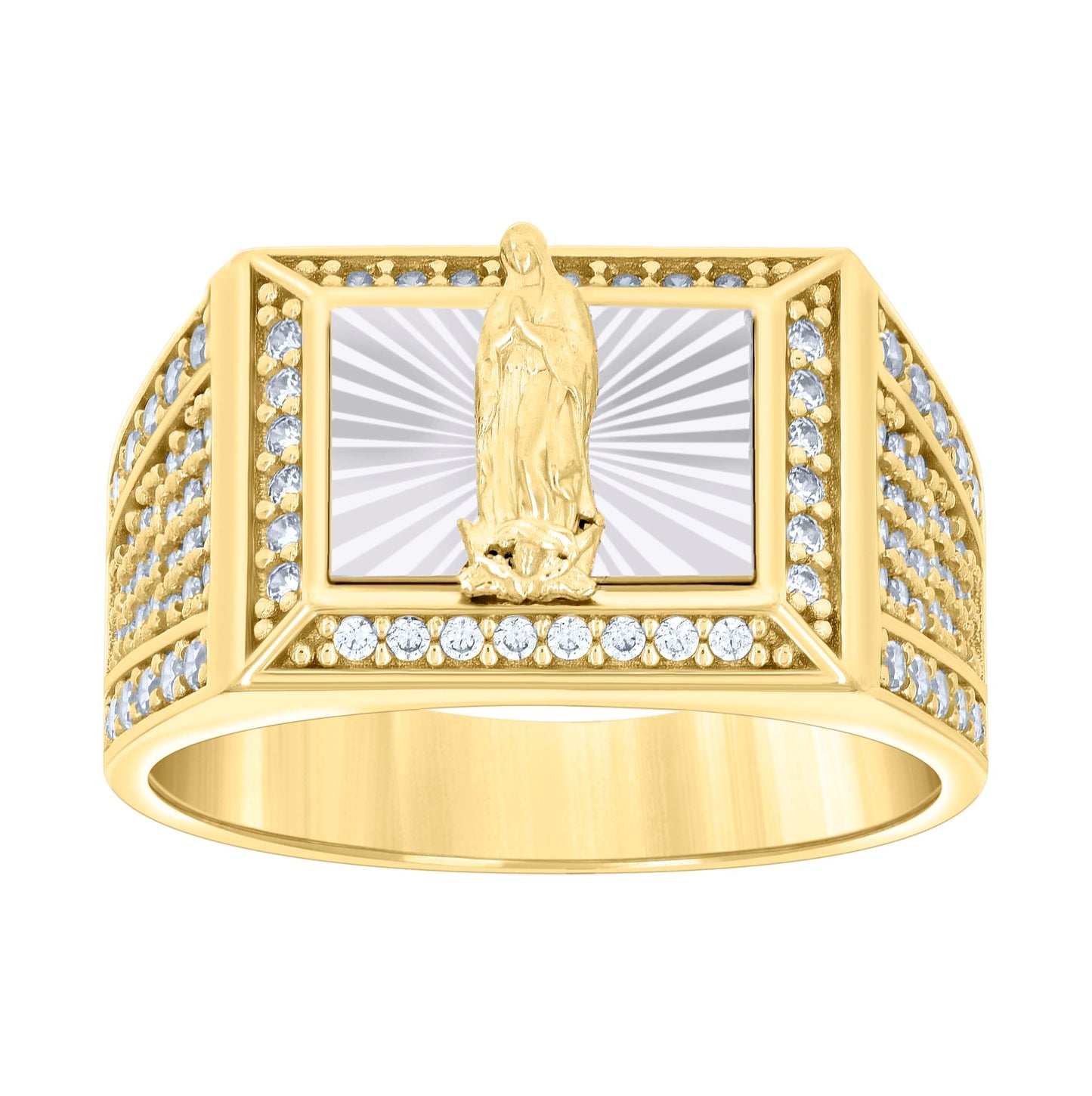 14K Two-tone Gold Mens Cubic-Zirconia Guadalupe Religious Ring