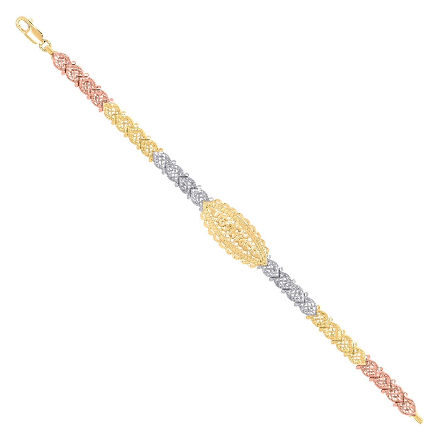14K Tri-Color Gold Womens 15 Anos Quinceanera Charm Bracelet
