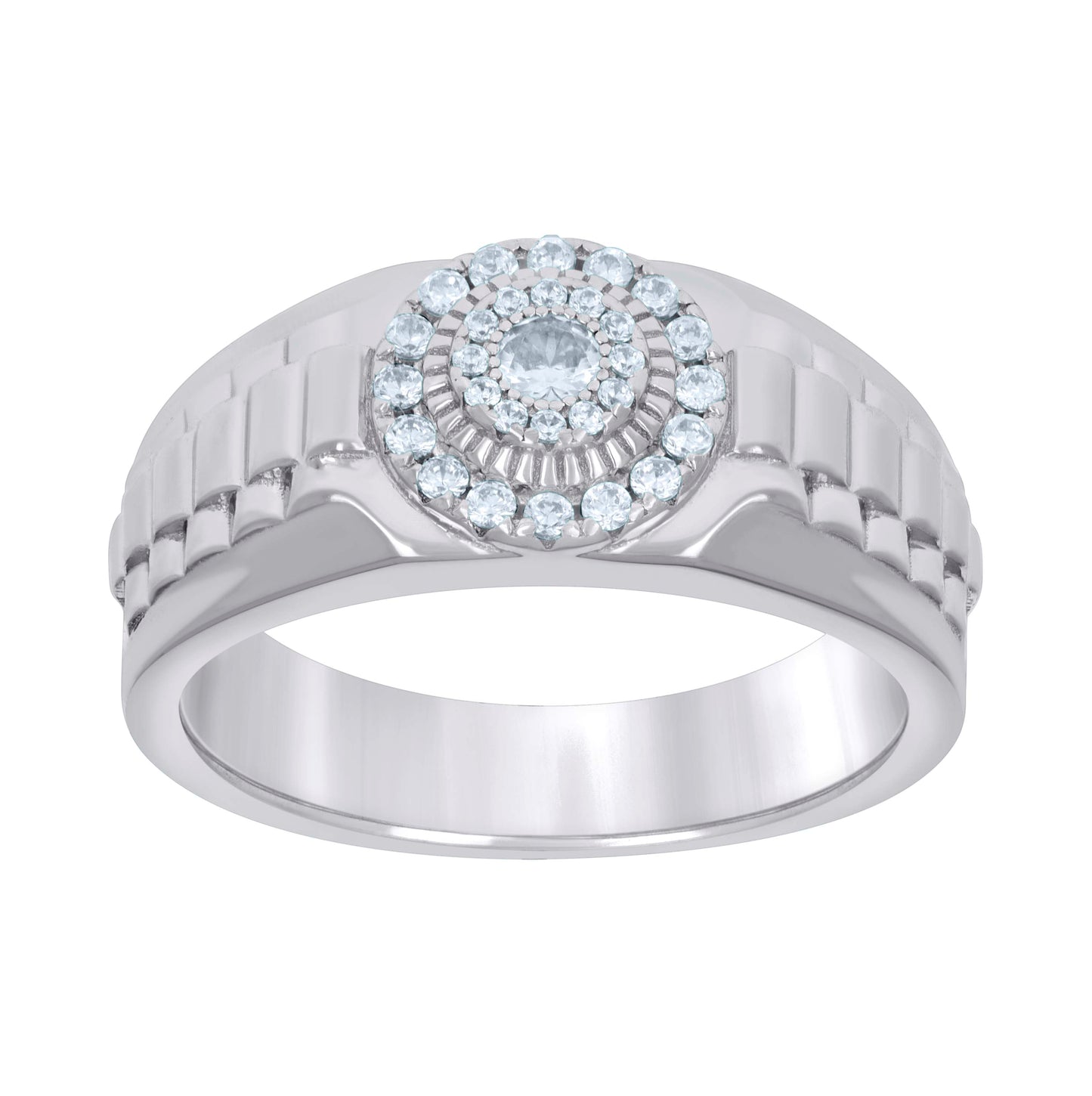 Sterling Silver Men's Cubic-Zirconia Fashion Bridal Anniversary Wedding Engagement Band Ring