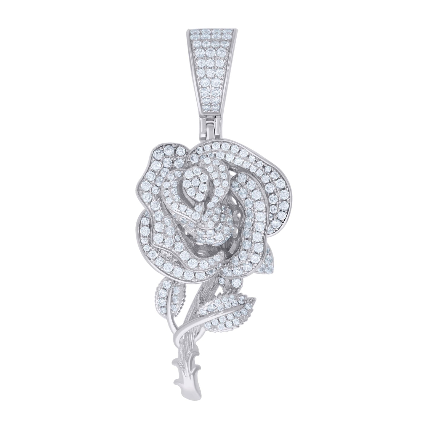 Sterling Silver Womens Cubic-Zirconia Rose Flower Fashion Charm Pendant