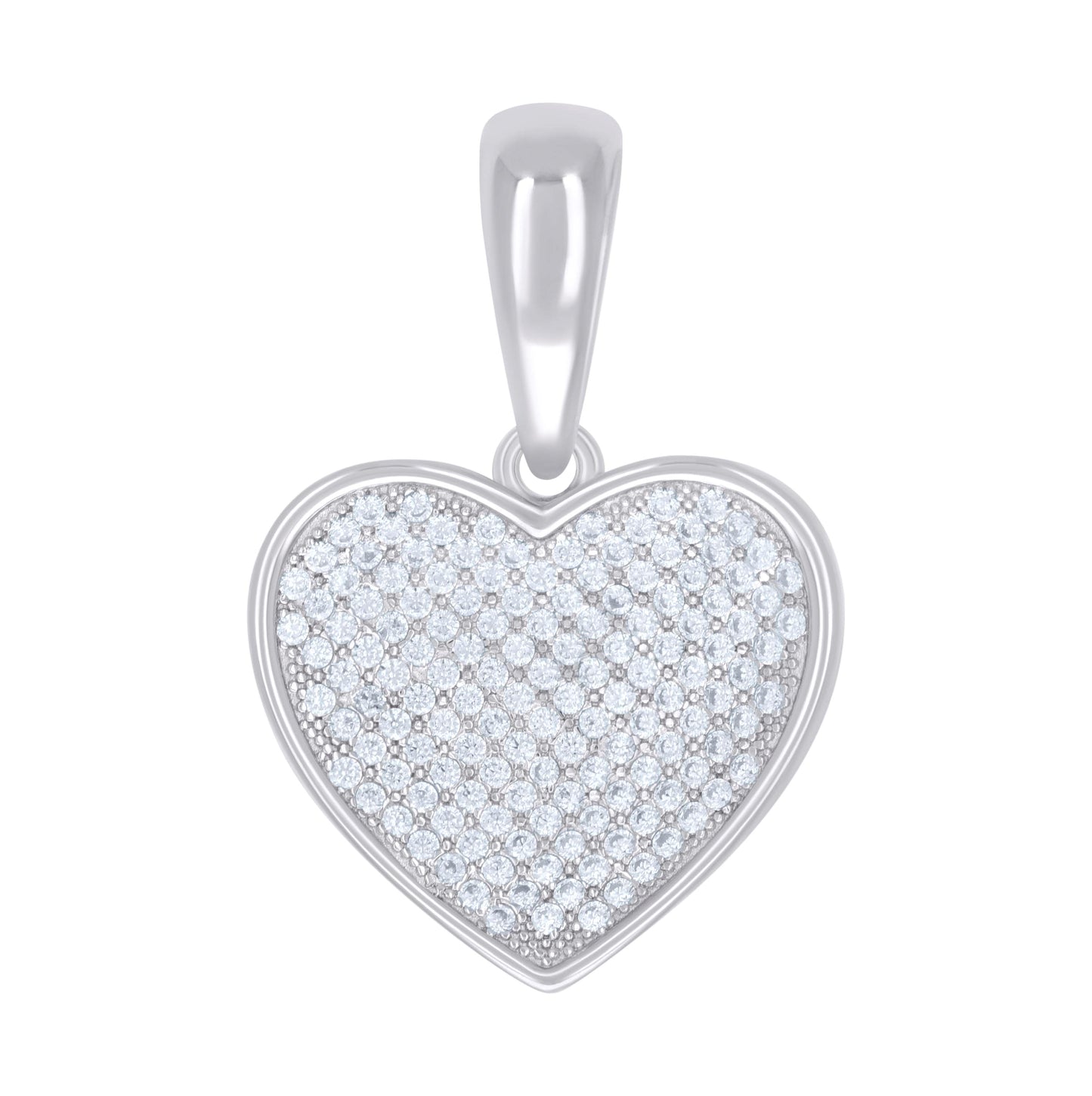 Sterling Silver Womens Cubic-Zirconia Heart Charm Pendant