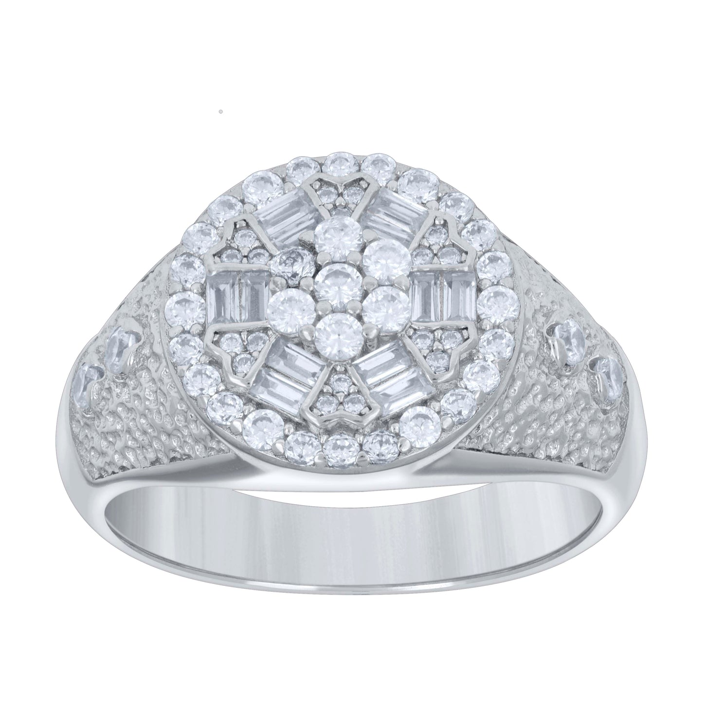 Sterling Silver Men's Baguette Round Cubic-Zirconia Fashion Bridal Anniversary Wedding Engagement Band Ring