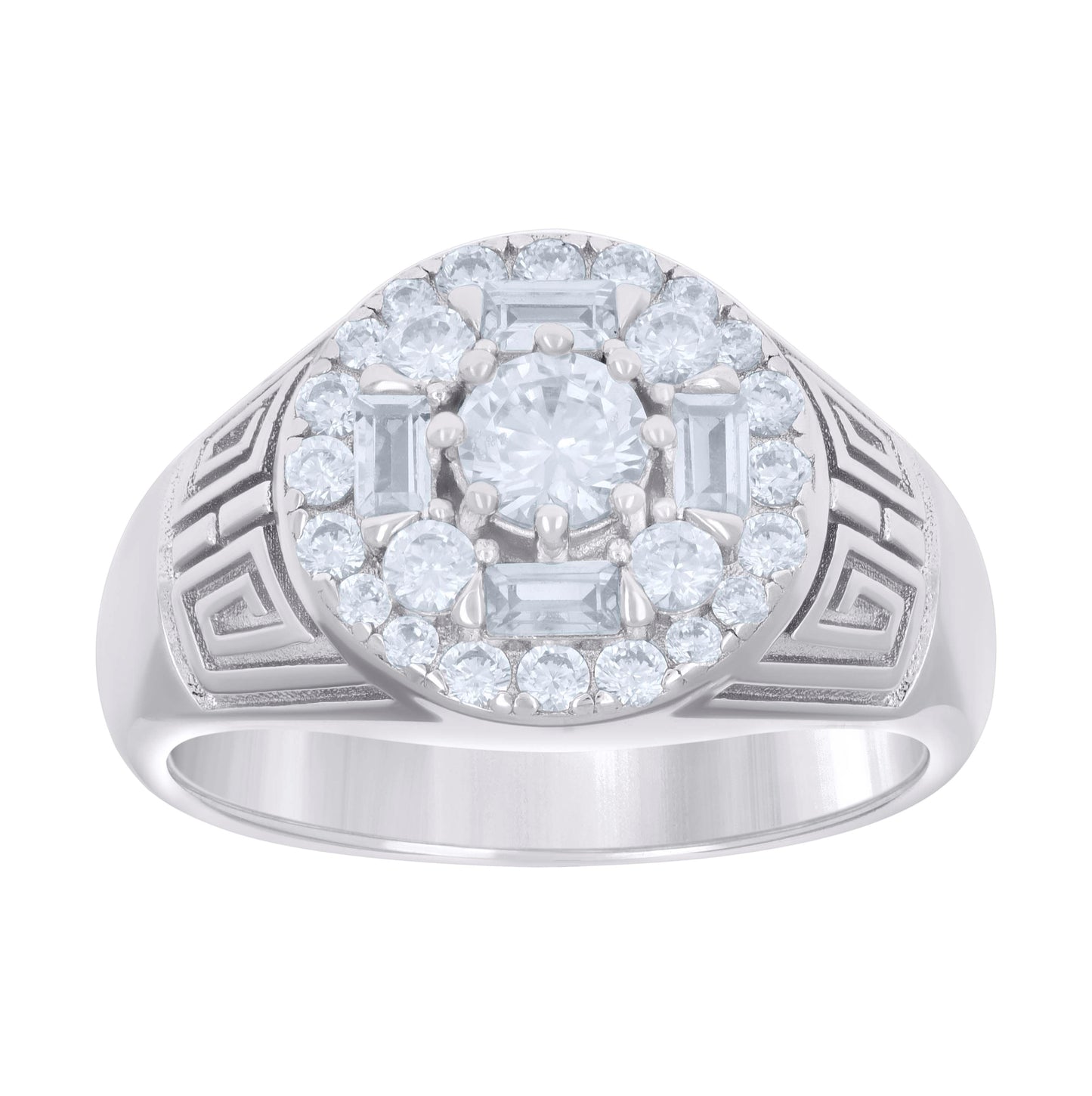 Sterling Silver Mens Baguette Round Cubic-Zirconia Fashion Bridal Anniversary Wedding Engagement Band Ring