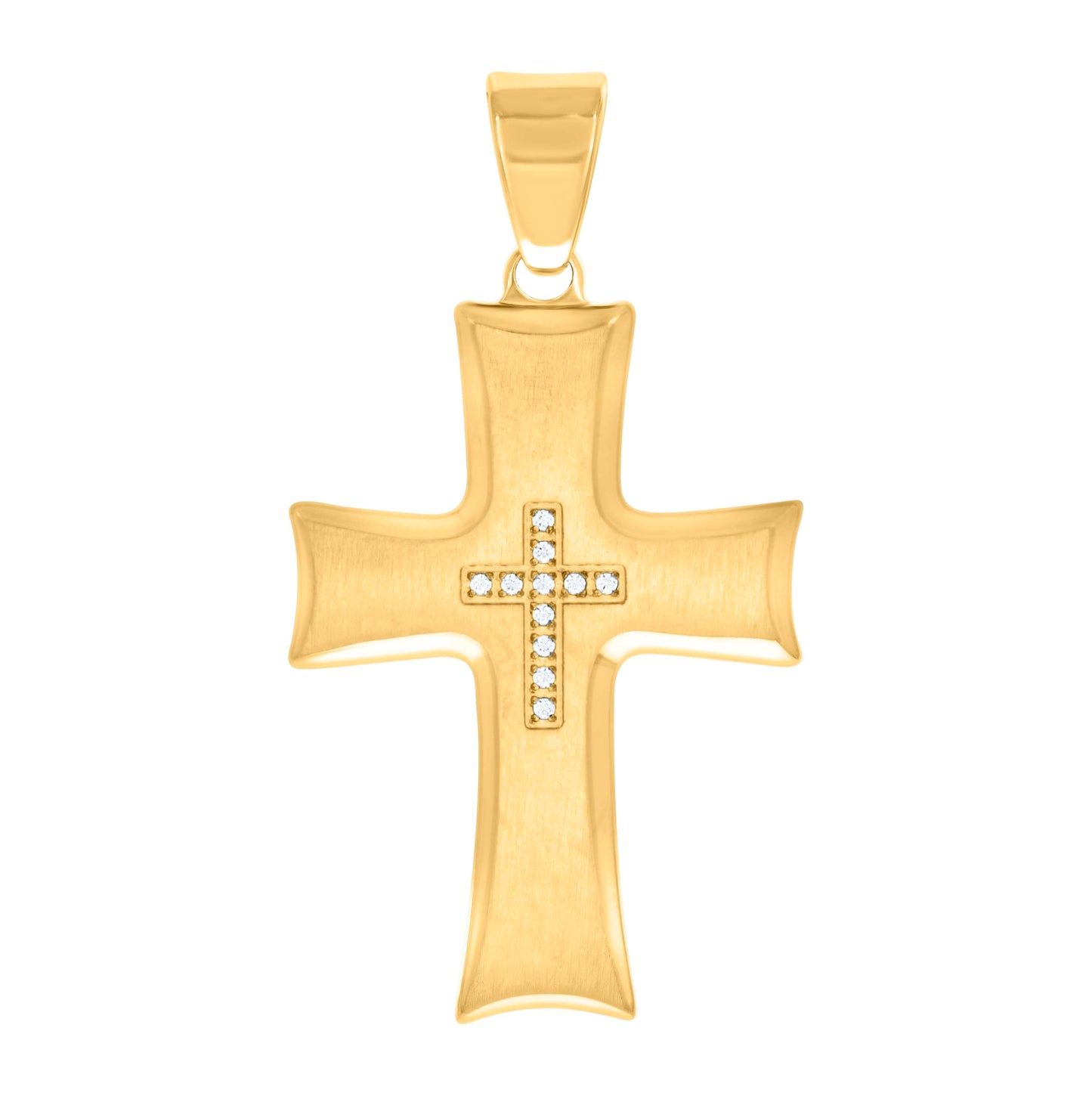 Stainless Steel Mens Cubic-Zirconia Cross Religious Charm Pendant