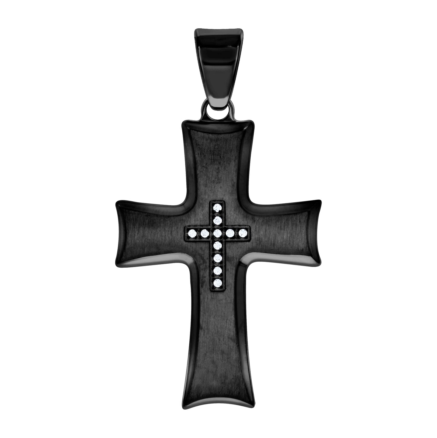 Stainless Steel Mens Cubic-Zirconia Cross Religious Charm Pendant