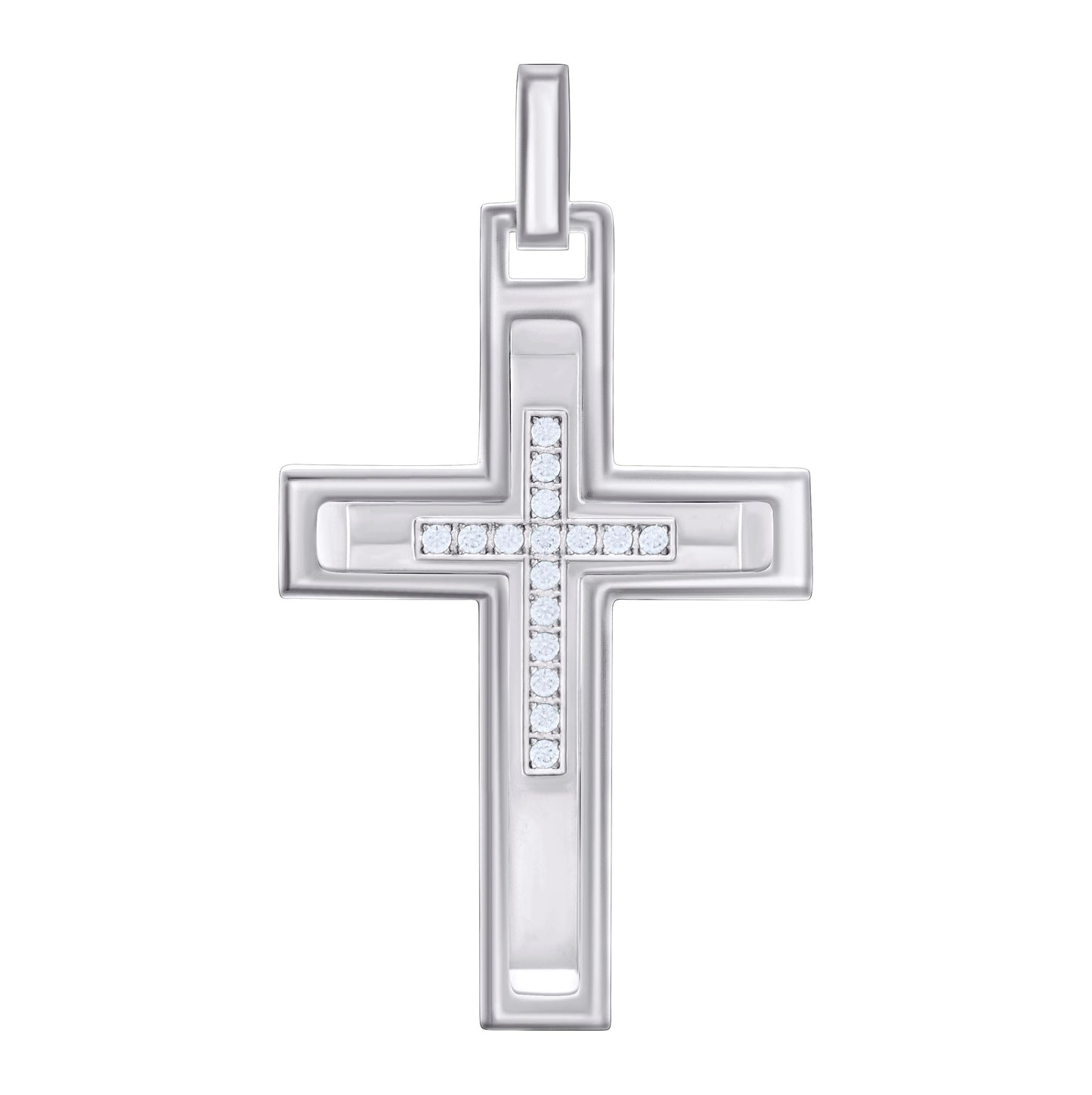 Stainless Steel Or Black-Tone Or Yellow-tone Mens Cubic-Zirconia Cross Religious Charm Pendant