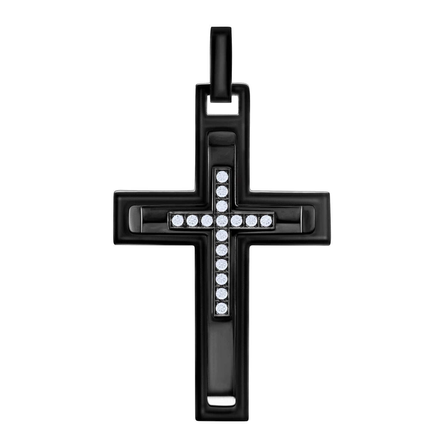 Stainless Steel Or Black-Tone Or Yellow-tone Mens Cubic-Zirconia Cross Religious Charm Pendant