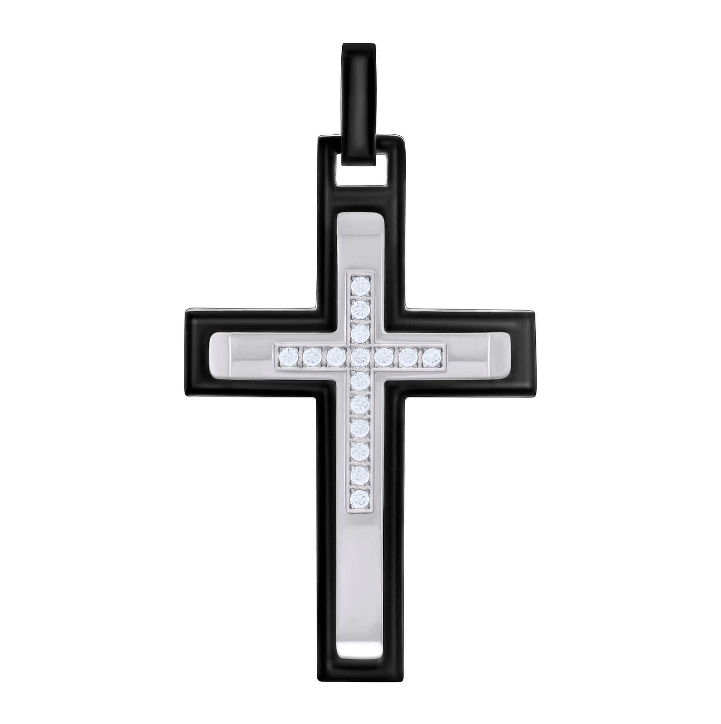 Stainless Steel Or Black-Tone Or Yellow-tone Mens Cubic-Zirconia Cross Religious Charm Pendant