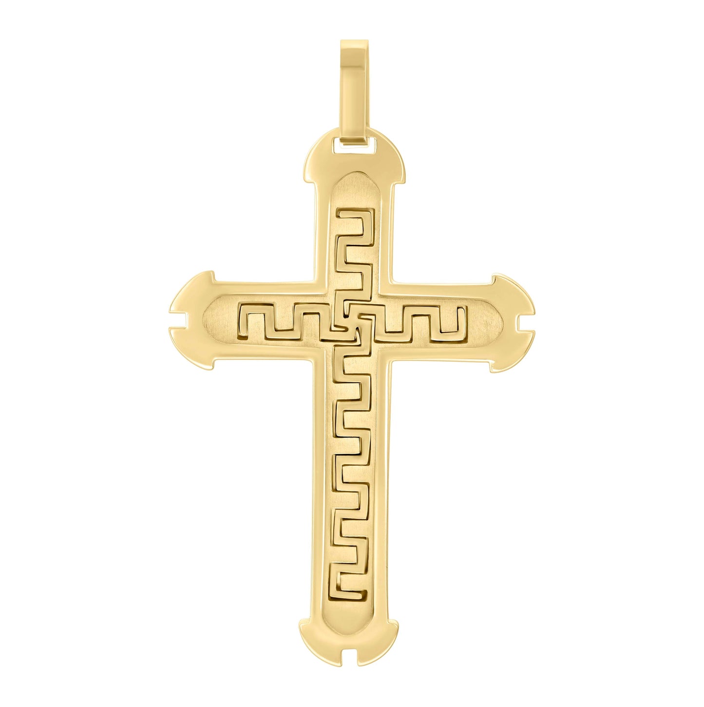 Stainless Steel Or Black-Tone Or Yellow-tone Mens Greek Key Cross Religious Charm Pendant