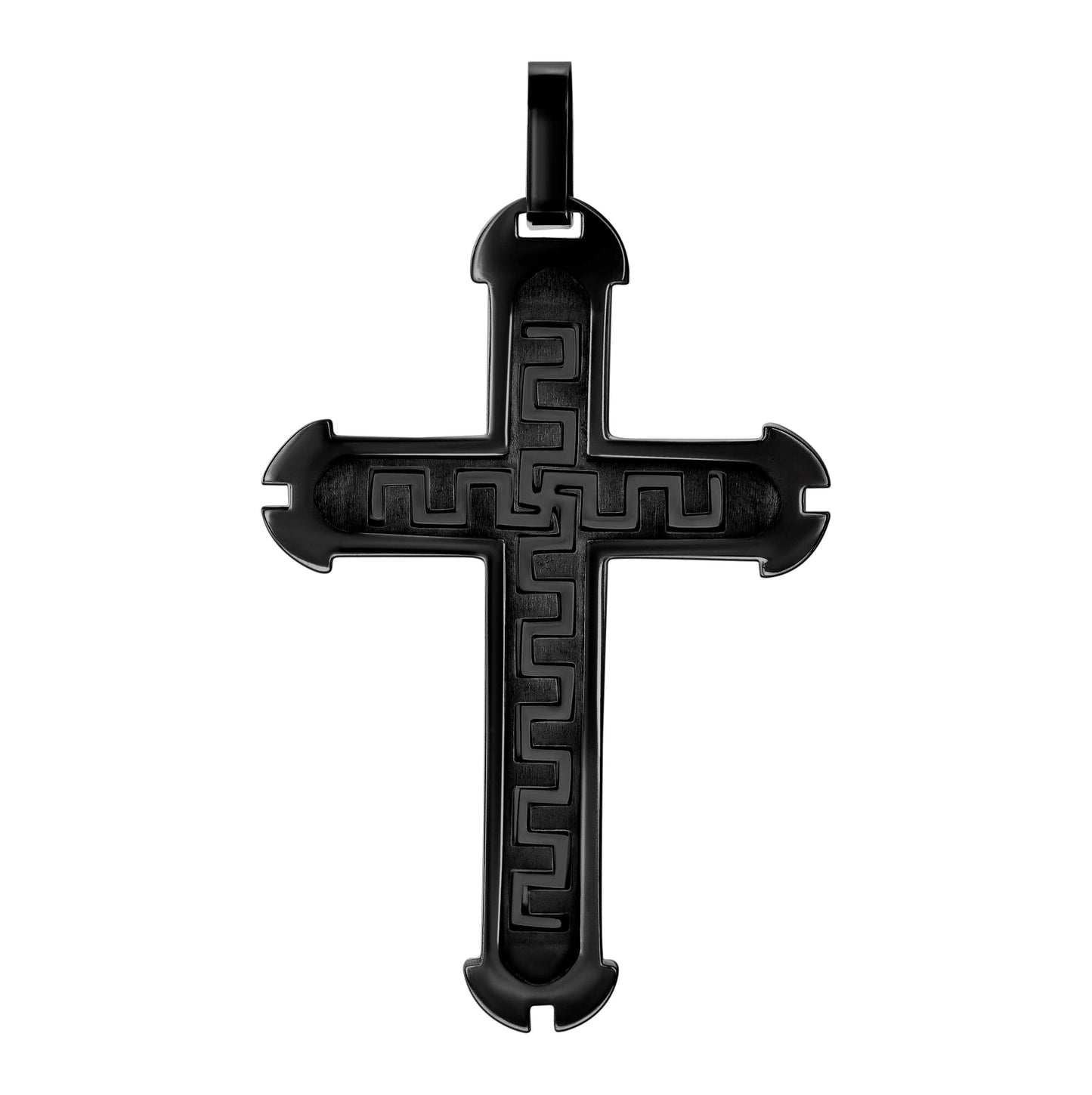 Stainless Steel Or Black-Tone Or Yellow-tone Mens Greek Key Cross Religious Charm Pendant