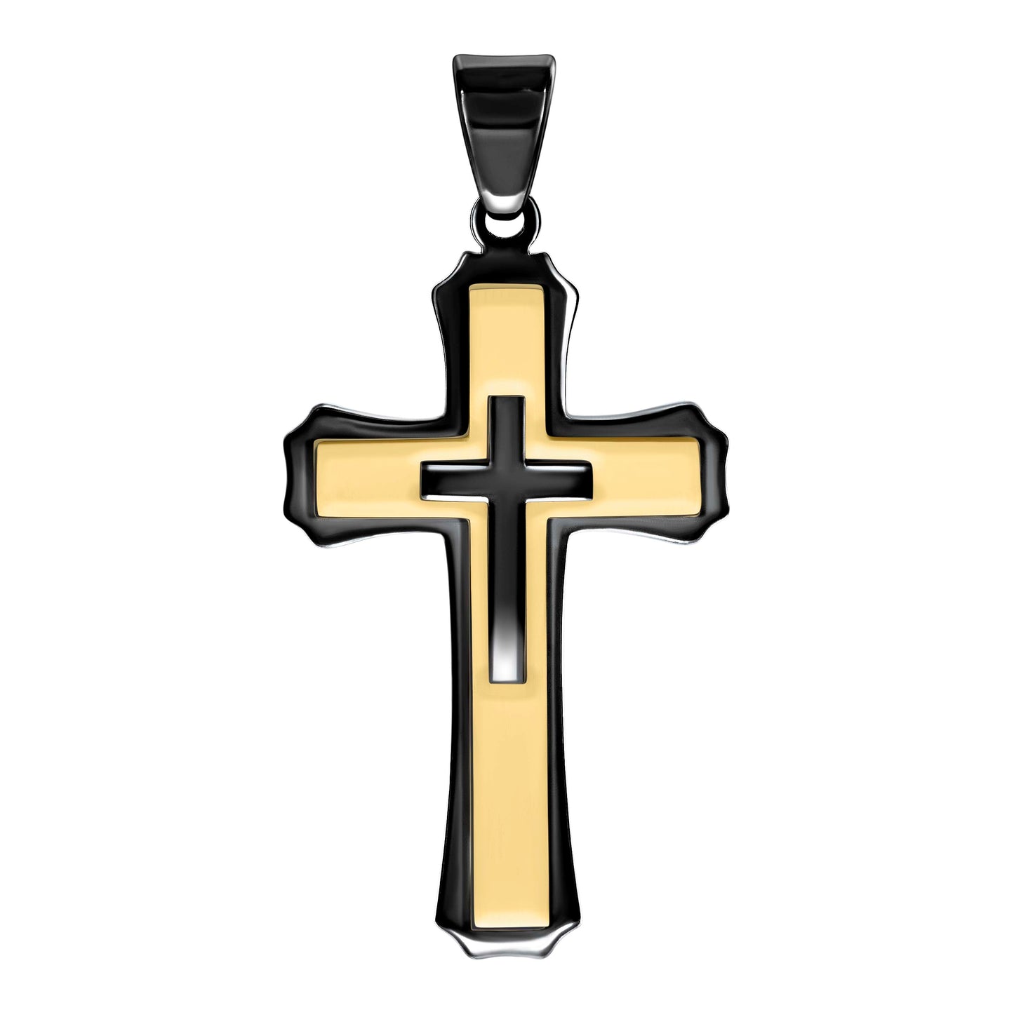 Stainless Steel Or Black-Tone Or Yellow-tone Mens Cross Religious Charm Pendant