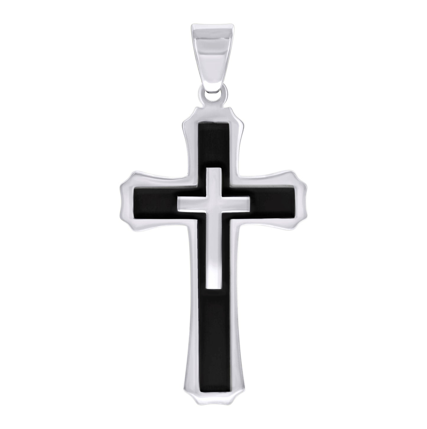 Stainless Steel Or Black-Tone Or Yellow-tone Mens Cross Religious Charm Pendant
