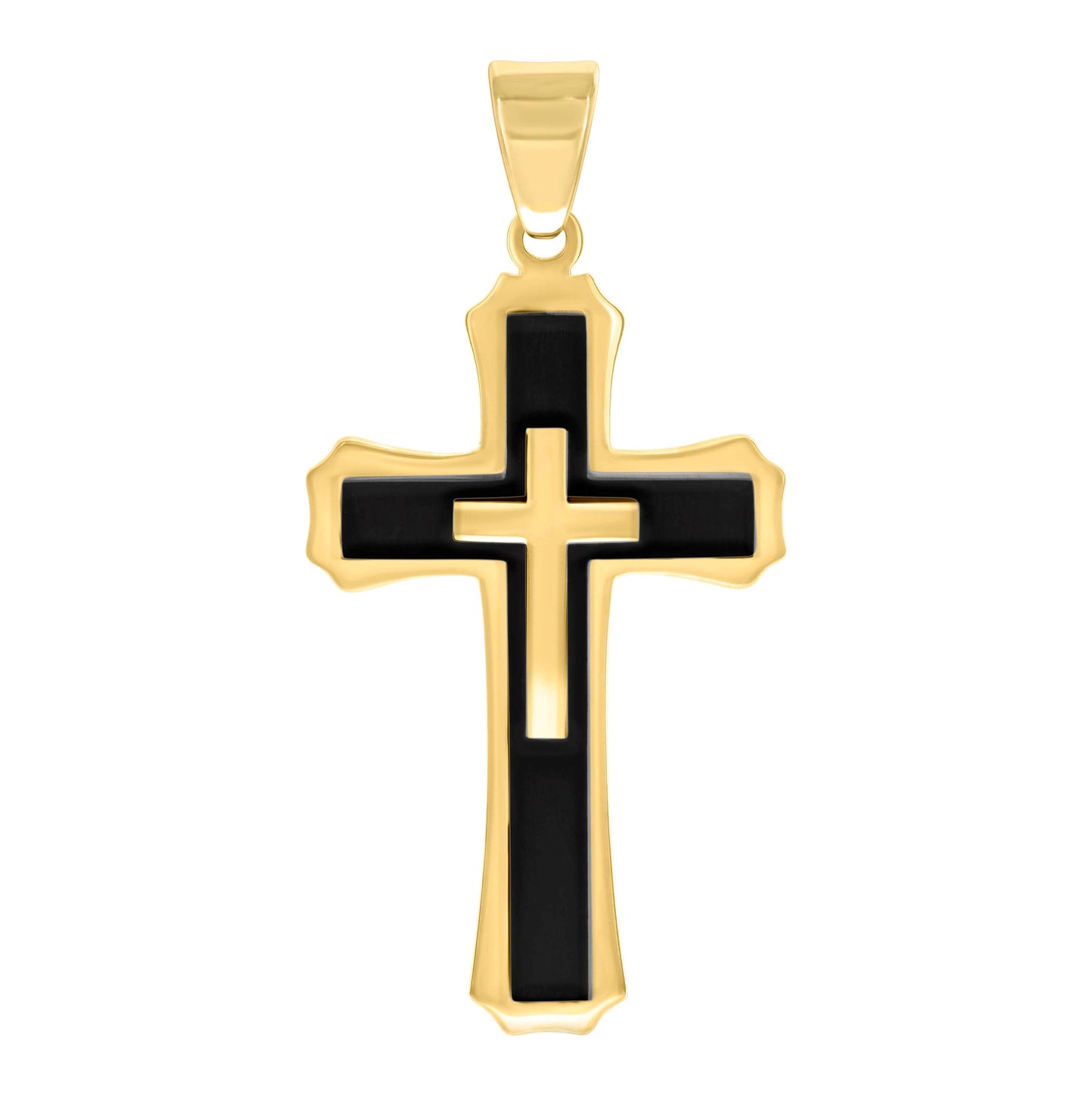 Stainless Steel Or Black-Tone Or Yellow-tone Mens Cross Religious Charm Pendant