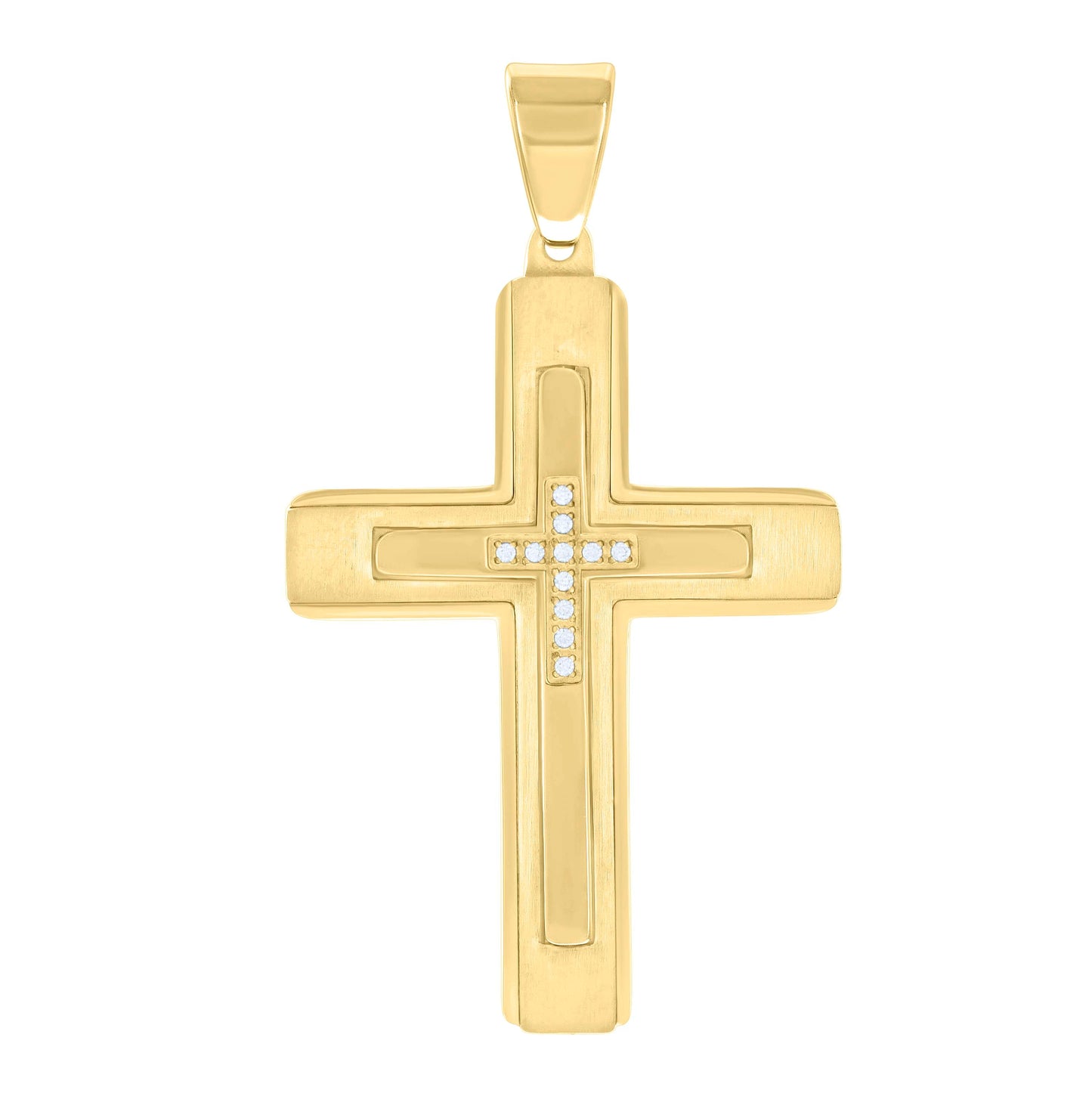 Stainless Steel Or Black-Tone Or Yellow-tone Mens Cubic-Zirconia Cross Religious Charm Pendant