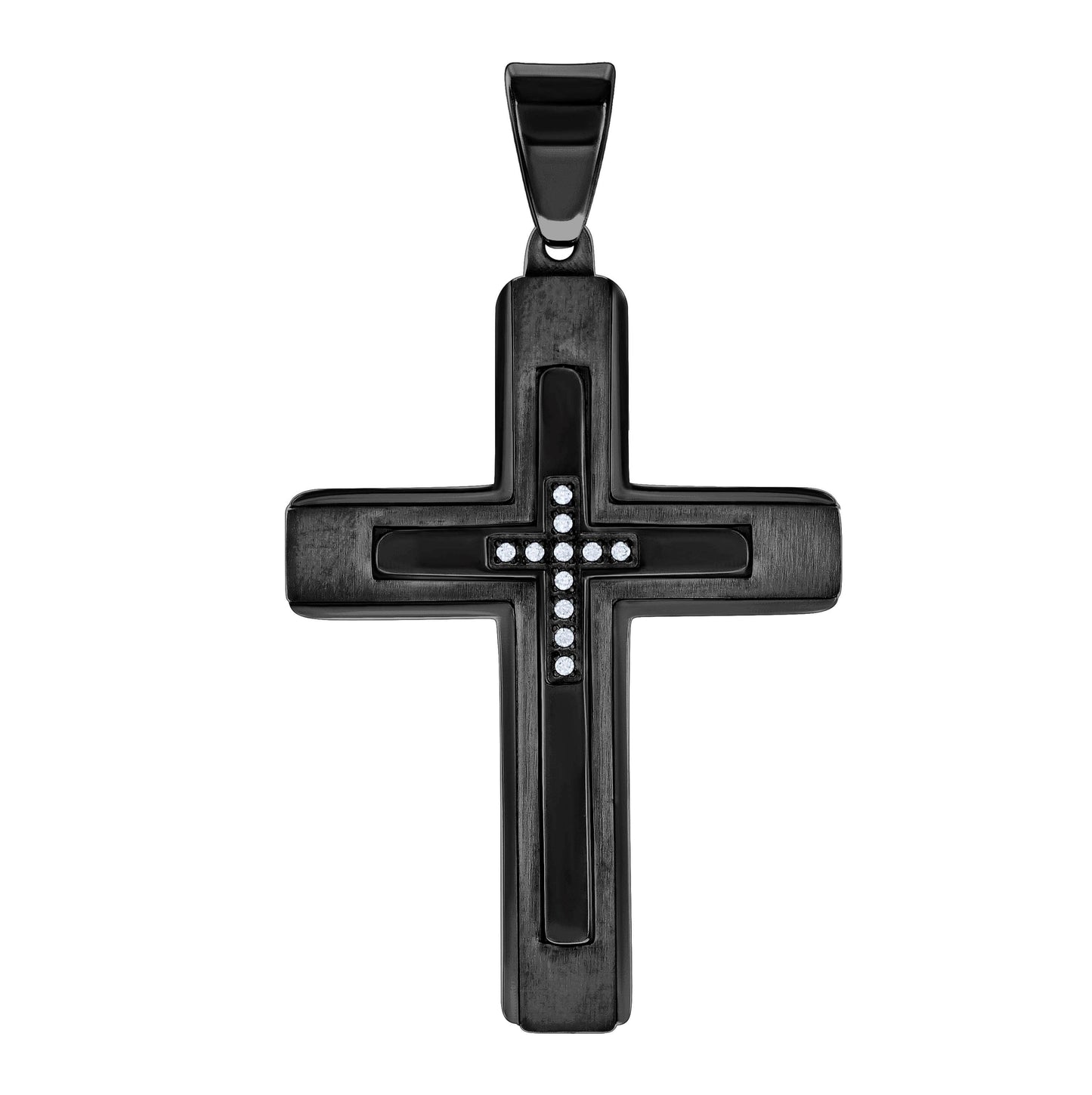 Stainless Steel Or Black-Tone Or Yellow-tone Mens Cubic-Zirconia Cross Religious Charm Pendant