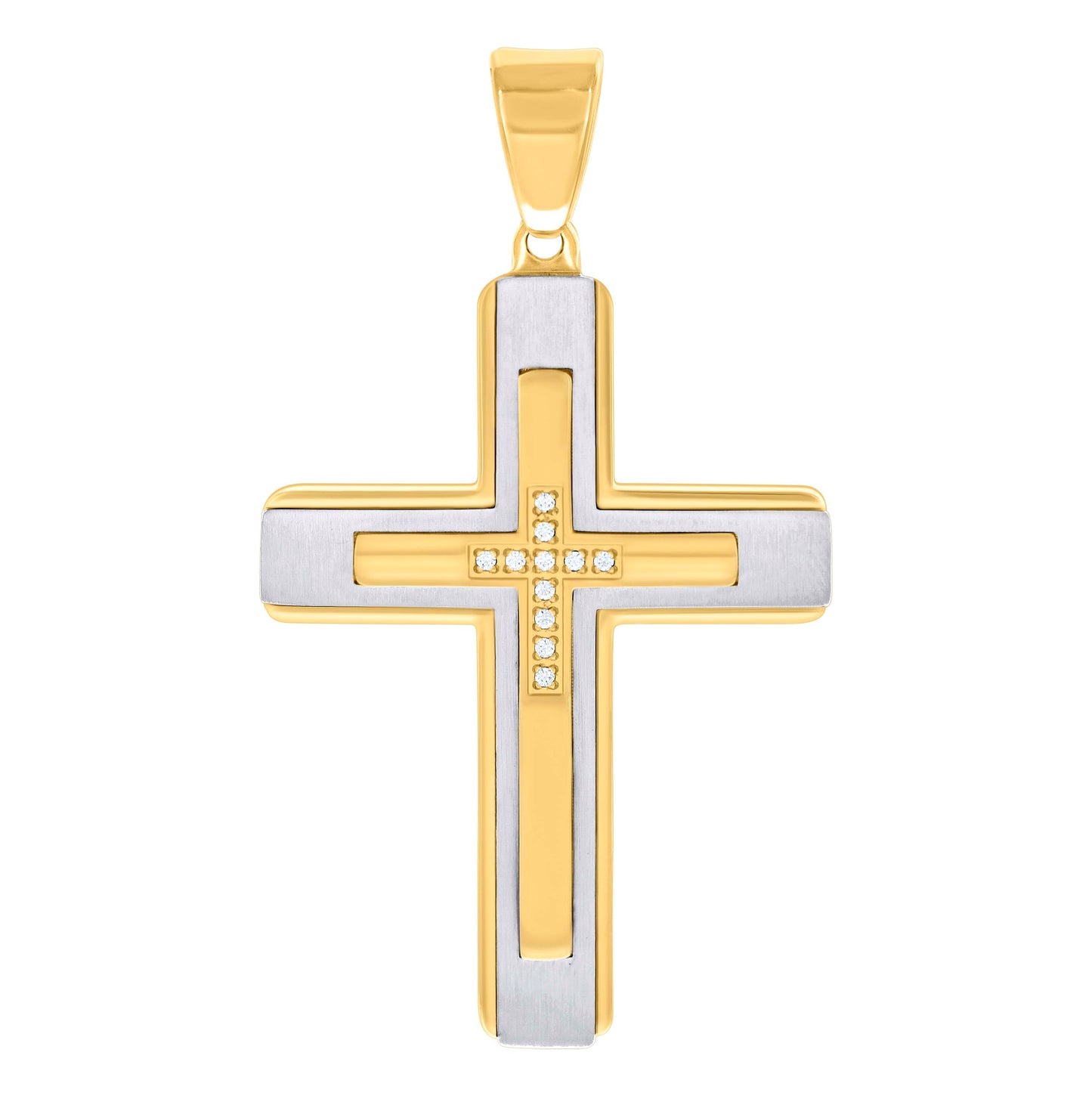 Stainless Steel Or Black-Tone Or Yellow-tone Mens Cubic-Zirconia Cross Religious Charm Pendant