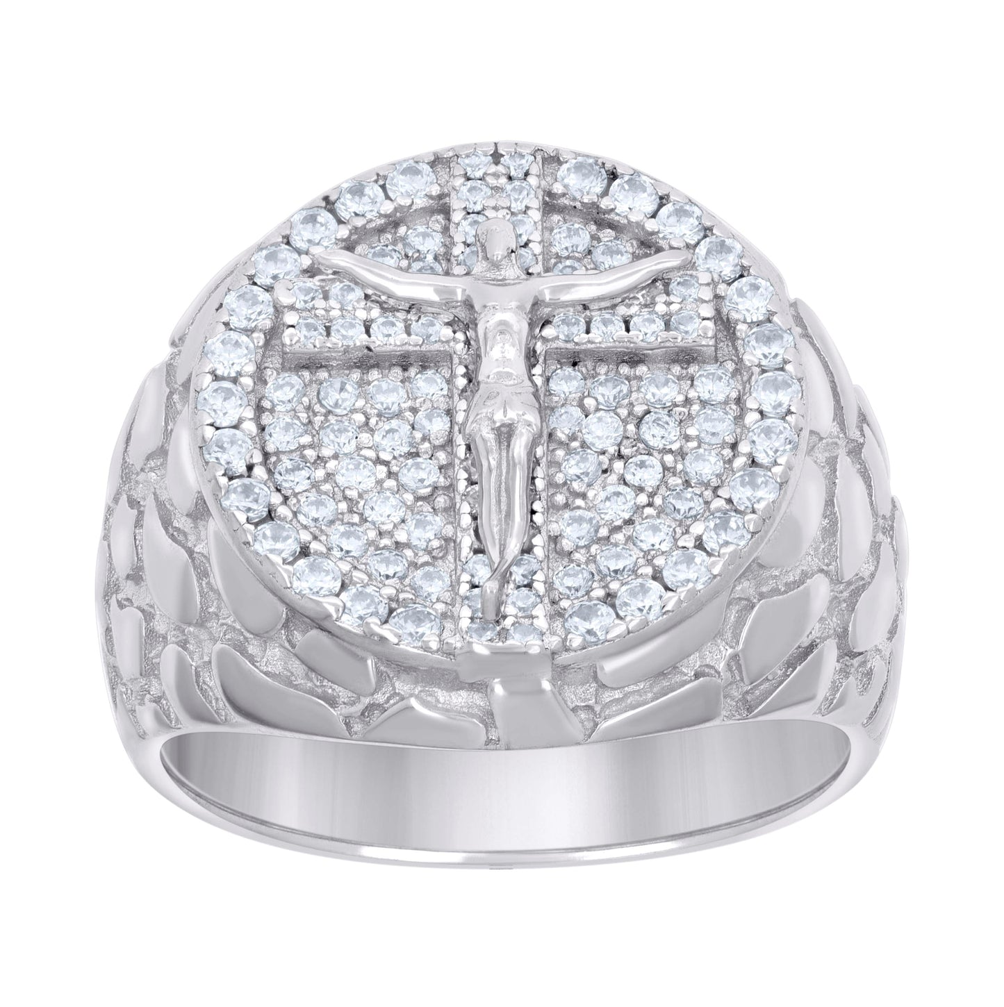 Sterling Silver Mens Cubic-Zirconia Crucifix Cross Religious Bridal Anniversary Wedding Engagement Band Ring