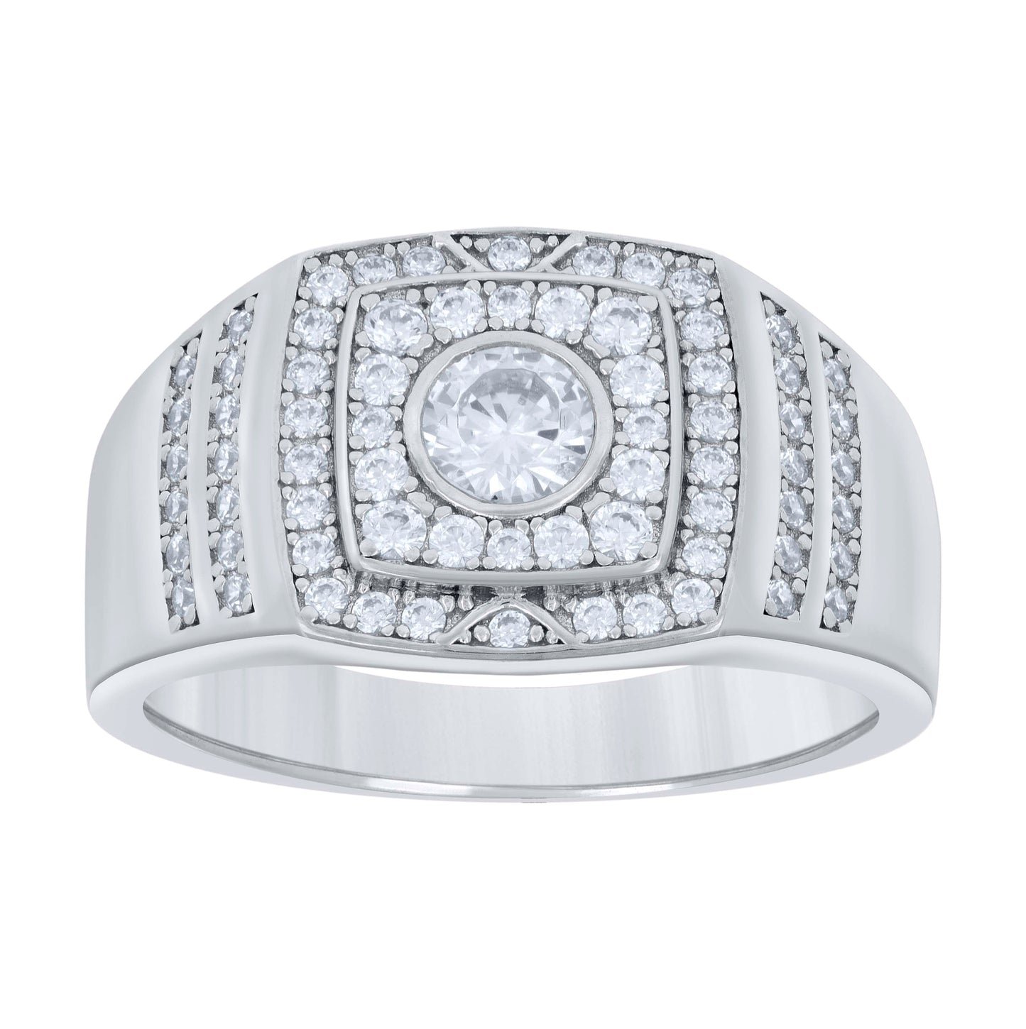 Sterling Silver Men's Cubic-Zirconia Fashion Bridal Anniversary Wedding Engagement Band Ring