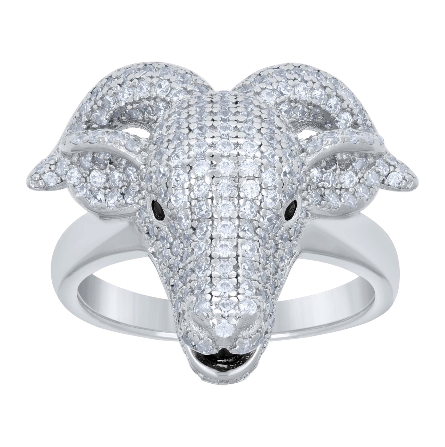 Sterling Silver Mens Cubic-Zirconia Black Enameled Goat Head Animal Wildlife Bridal Anniversary Wedding Engagement Band Ring