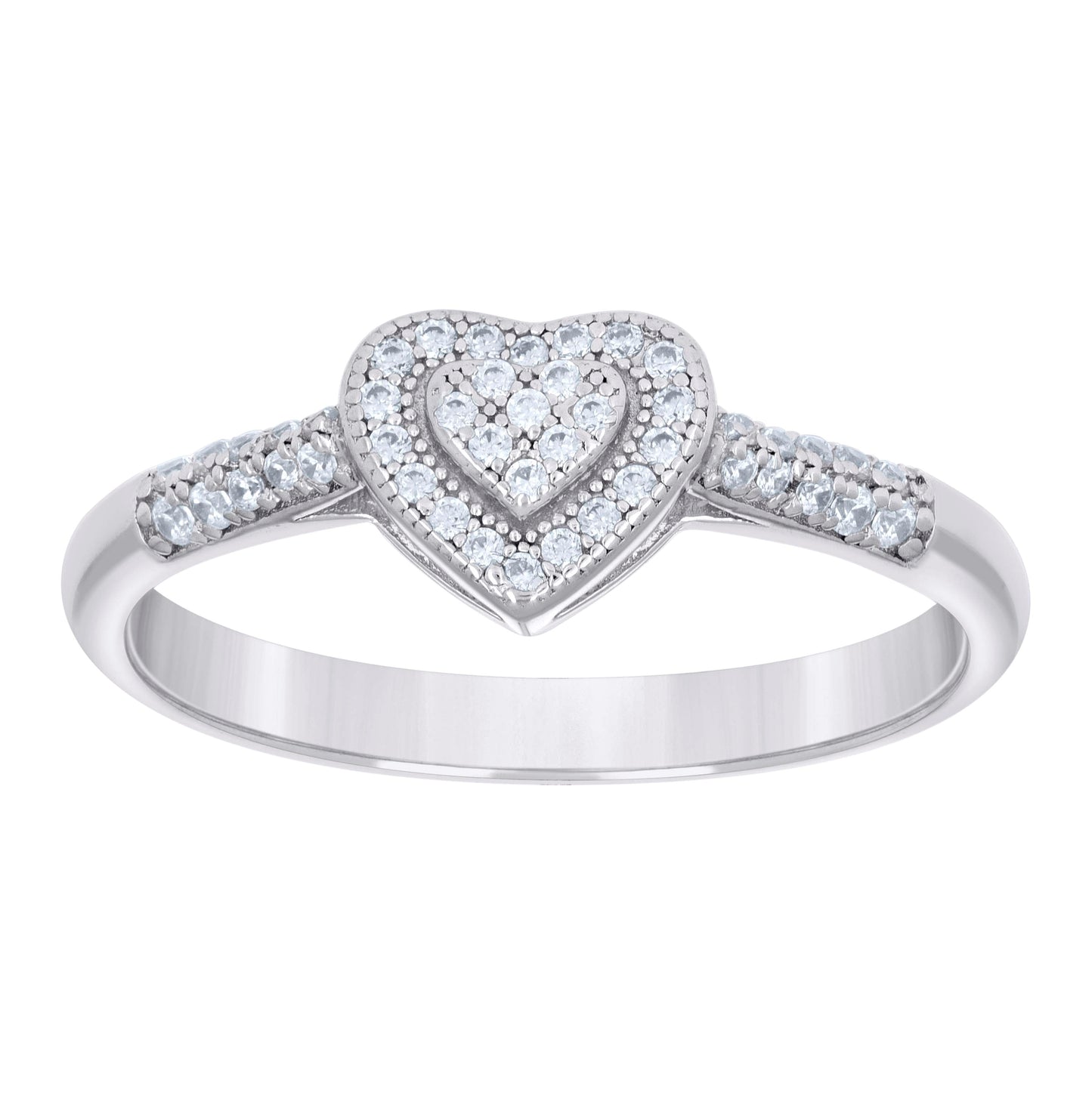 Sterling Silver Women's Cubic-Zirconia Love Heart Bridal Anniversary Wedding Engagement Band Ring