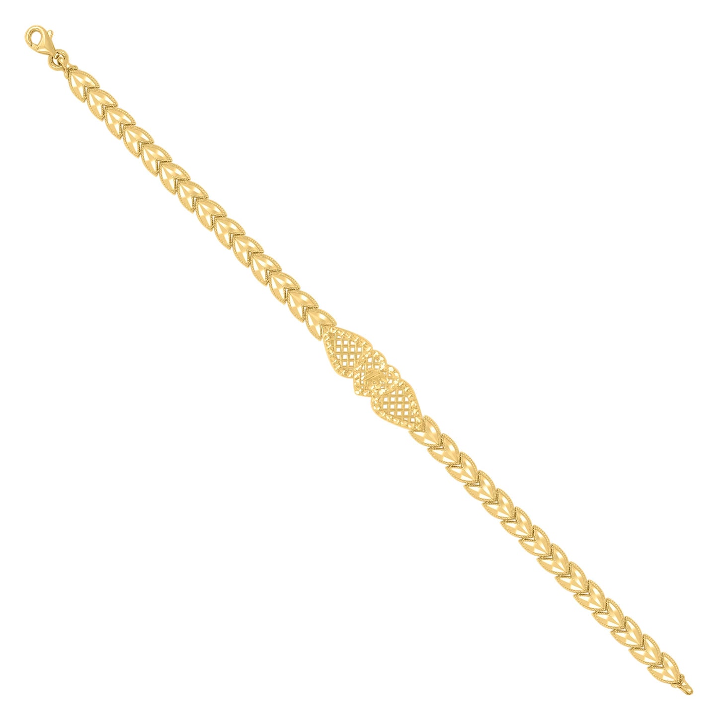 10K Yellow Gold Womens Heart Charm Bracelet