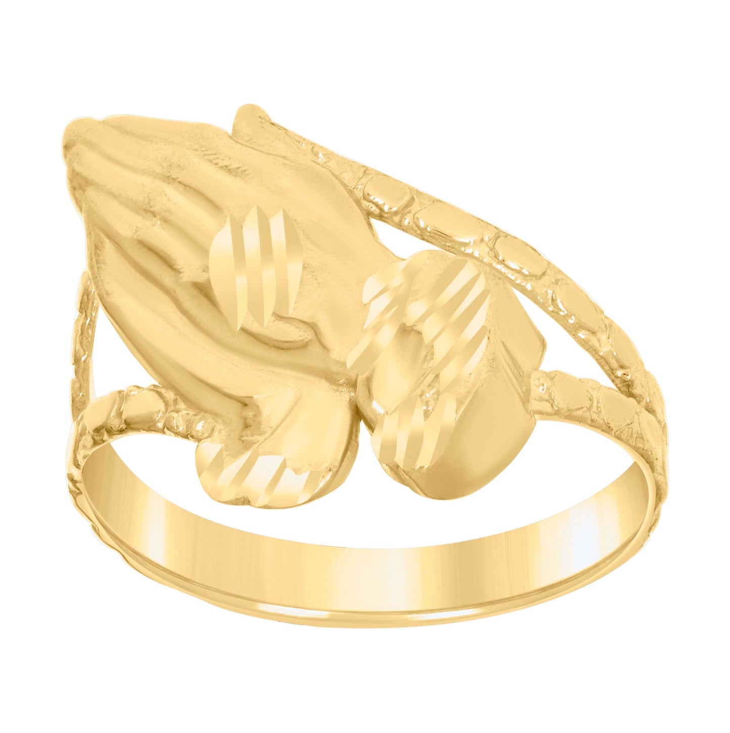 10K Yellow Gold Womens Praying Hands Symbol Religious Ring