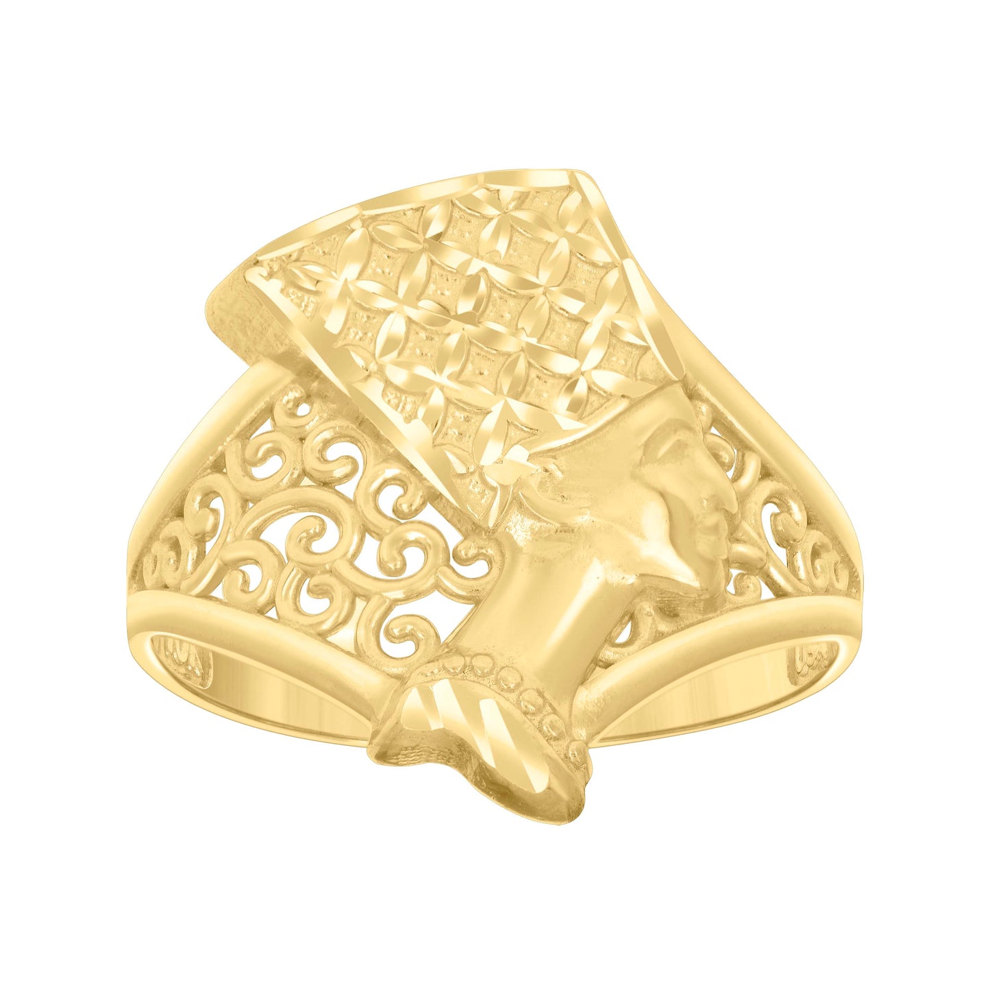 10K Yellow Gold Womens Diamond-Cut Nefertiti Egyptian Ring