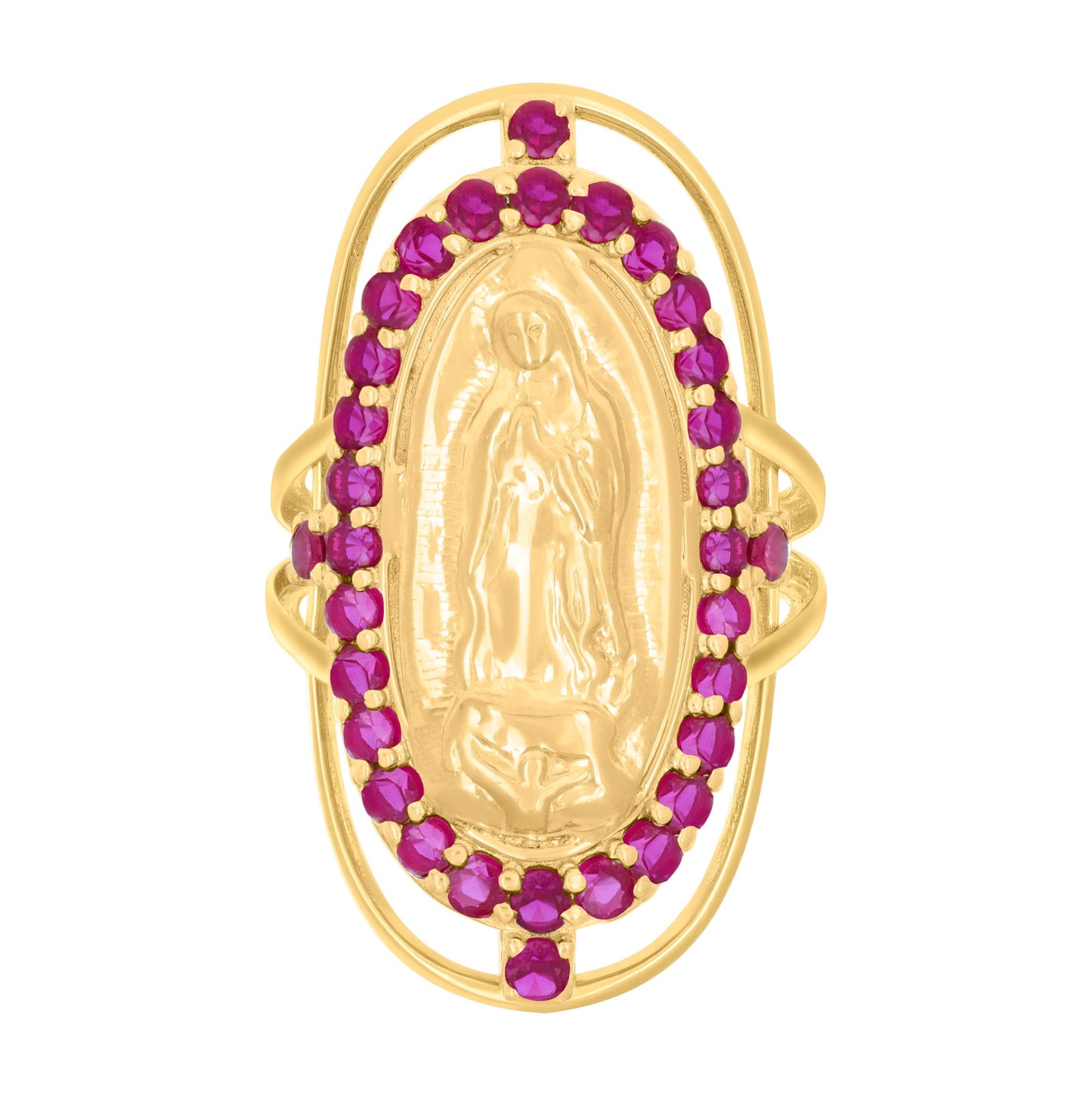 10K Yellow Gold Womens Pink Cubic-Zirconia Guadalupe Religious Ring