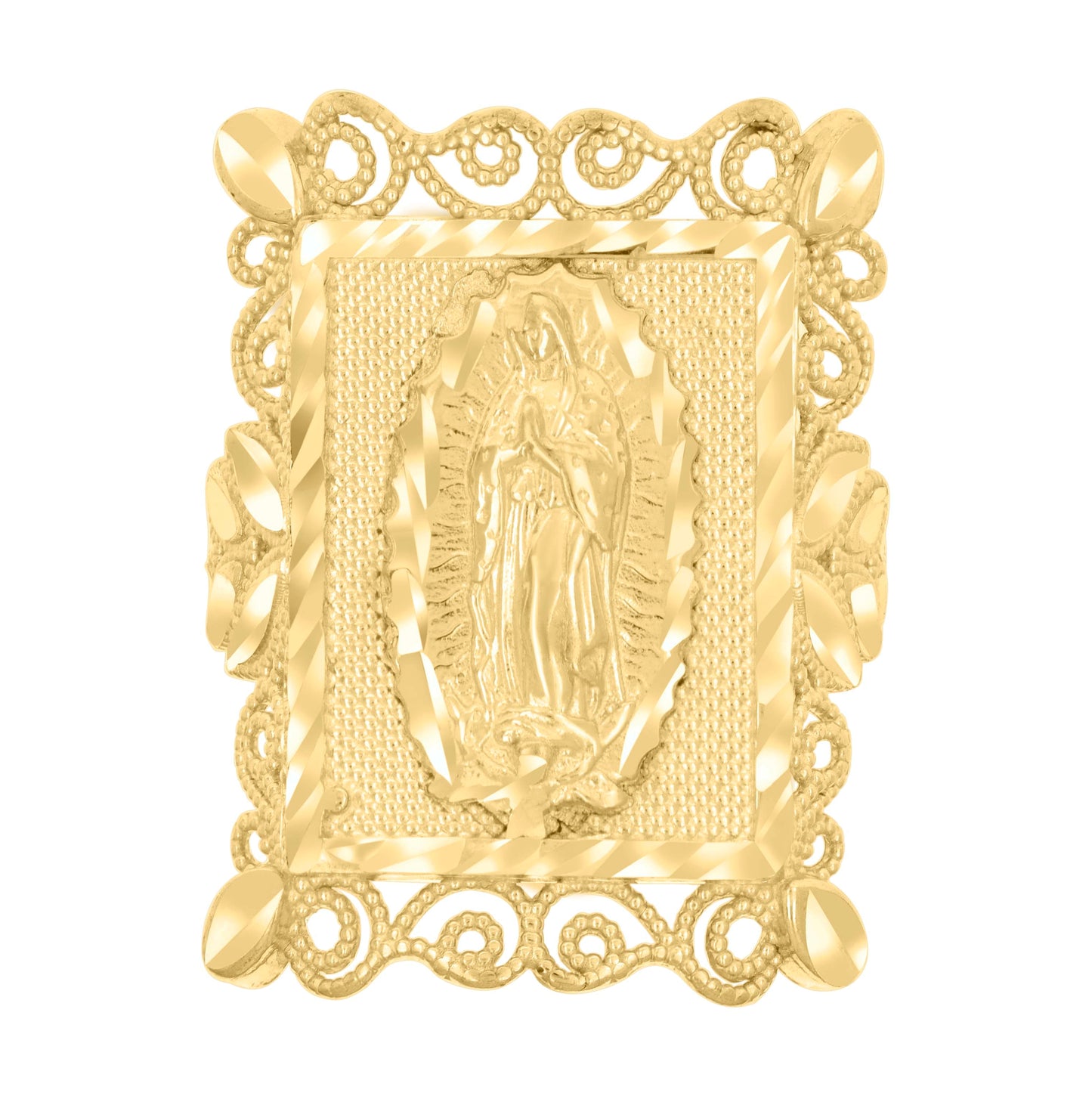 10K Yellow Gold Womens Diamond-Cut Guadalupe Religious Ring