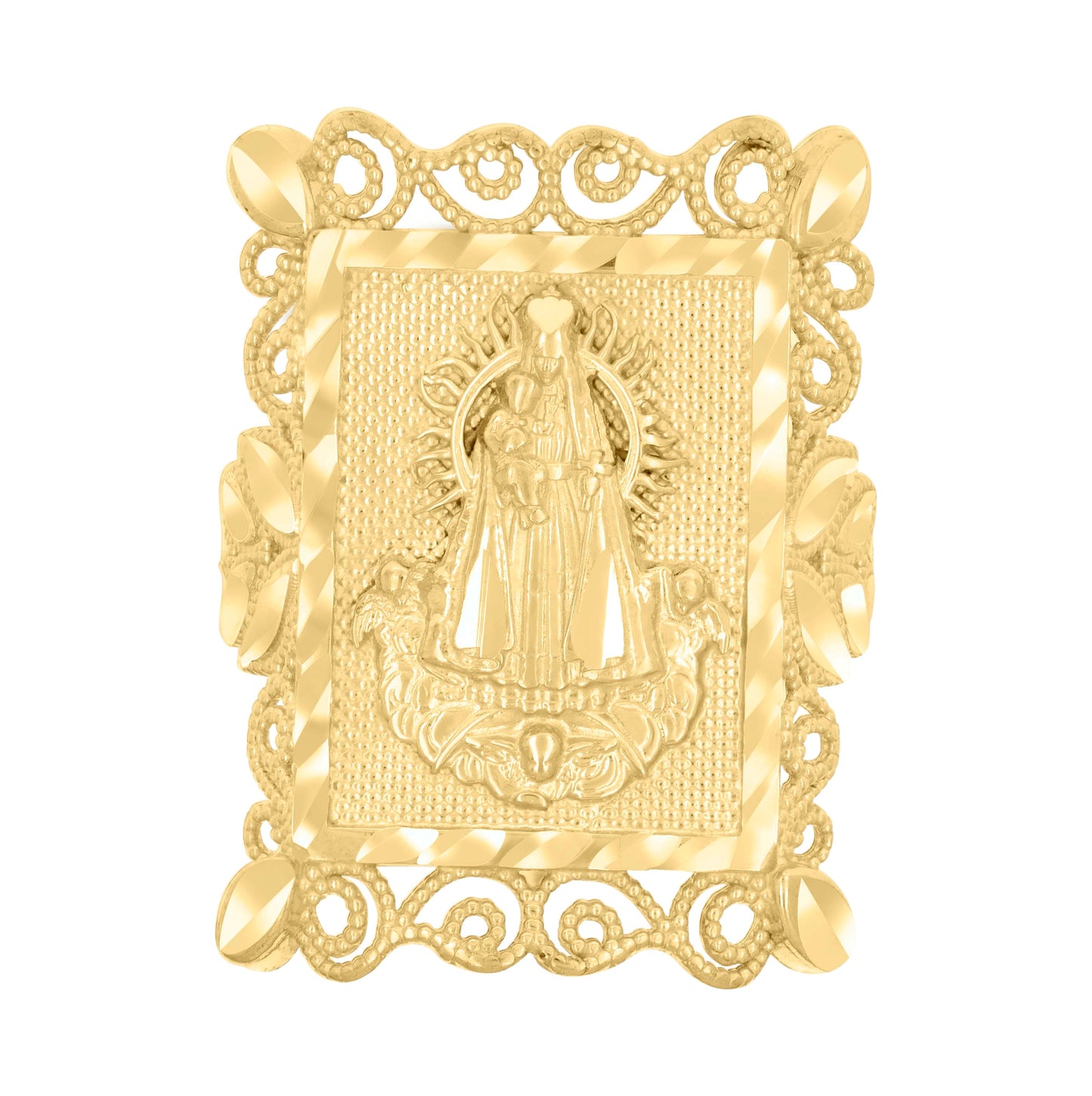 10K Yellow Gold Womens Diamond-Cut Caridad Del Cobre Religious Ring