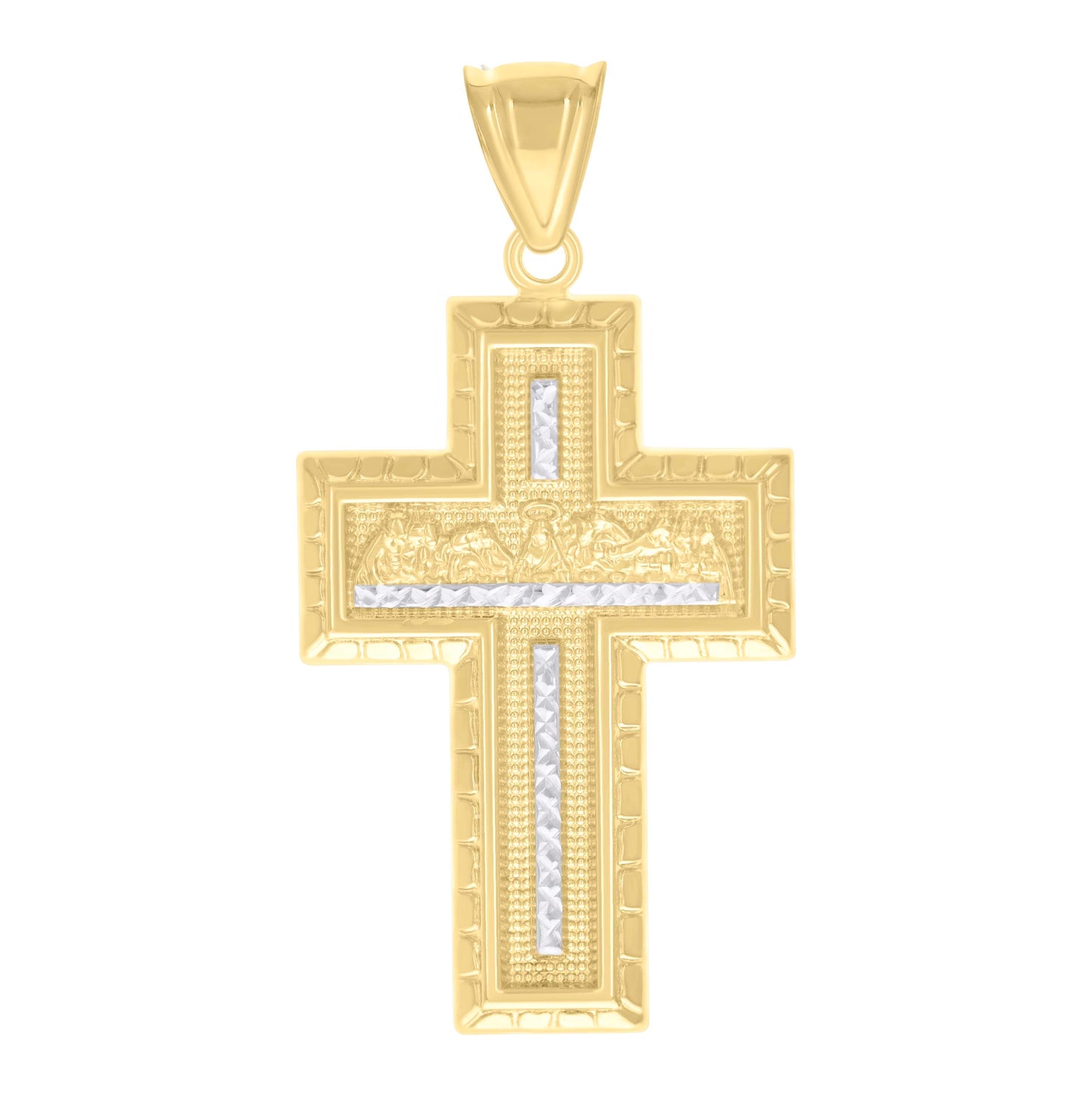 10K Two-tone Gold Mens Last Supper Cross Religious Charm Pendant