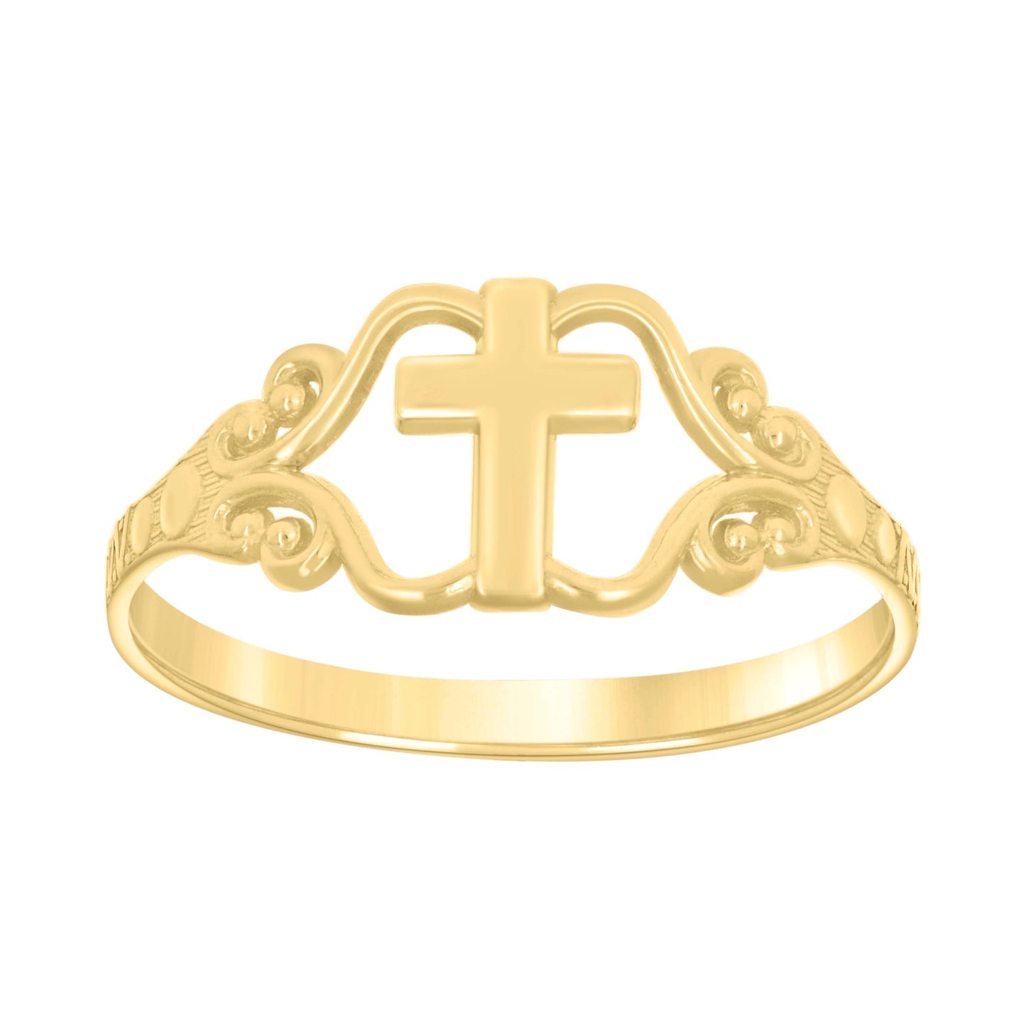14K Yellow Gold Womens Cross Religious Ring