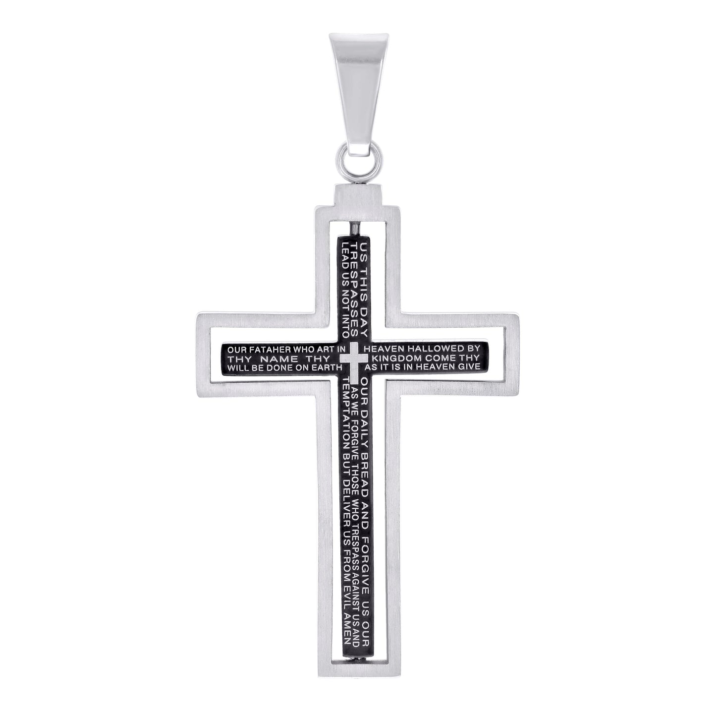 Stainless Steel Or Yellow Tone Or Black-tone Mens Lord's Prayer Cross Religious Charm Pendant