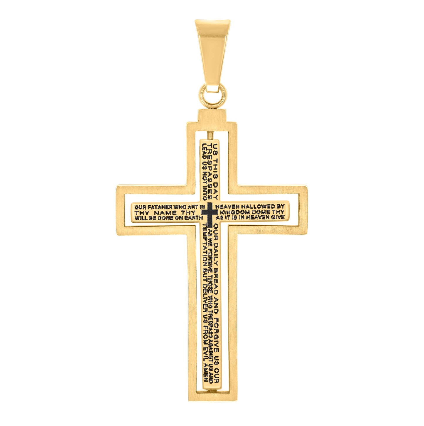 Stainless Steel Or Yellow Tone Or Black-tone Mens Lord's Prayer Cross Religious Charm Pendant