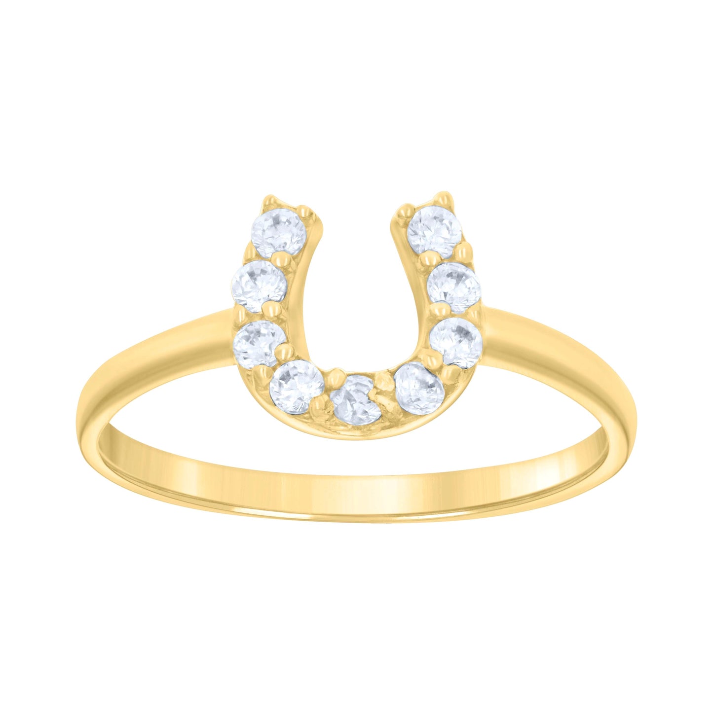 14K Yellow Gold Womens Cubic-Zirconia Horseshoe Good Luck Ring